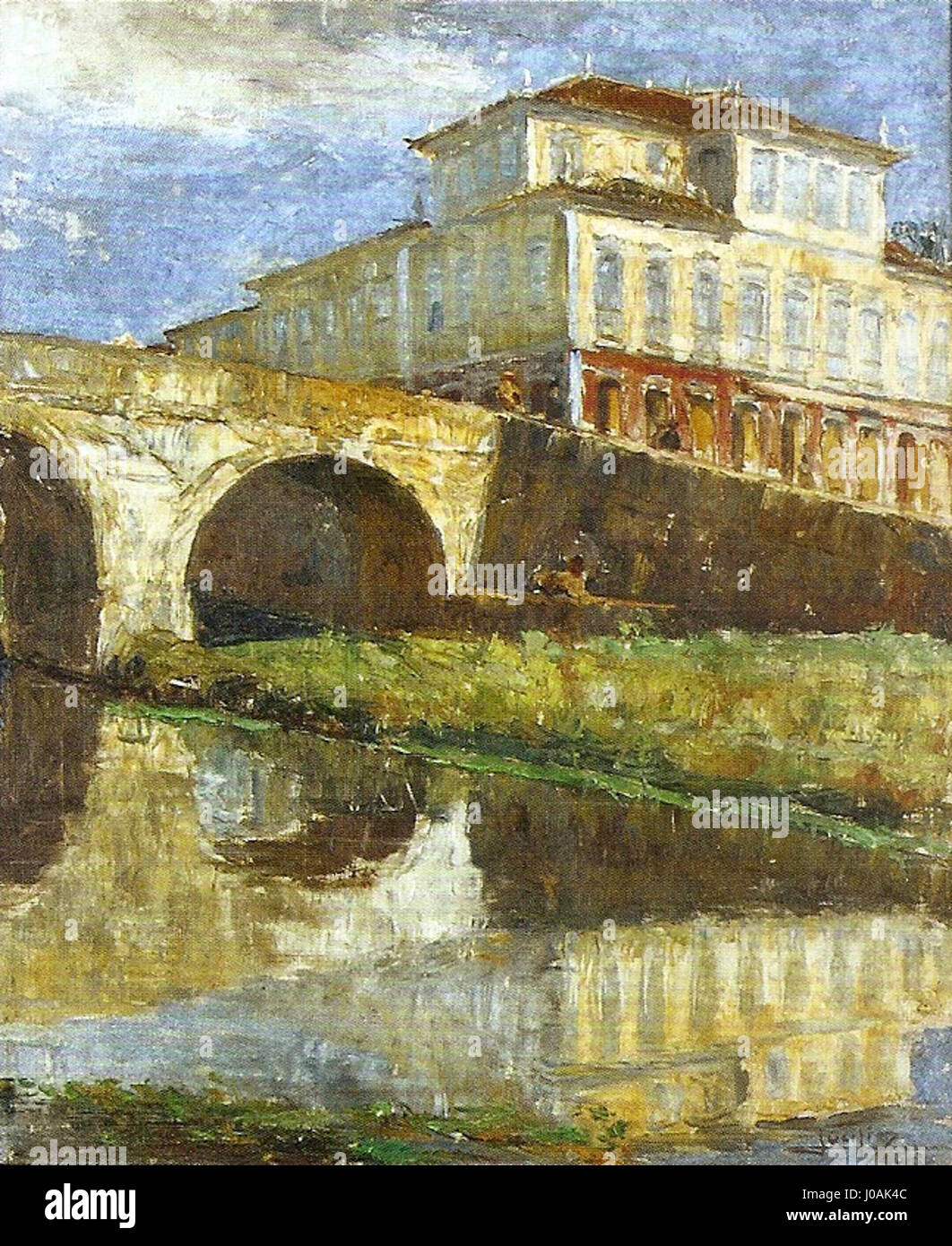 La peinture de Lucílio de Albuquerque 'EM São João Del Rey' capture la beauté pittoresque et l'architecture historique de la ville brésilienne de São João del-Rei, connue pour ses bâtiments de l'époque coloniale et son paysage montagneux. Banque D'Images