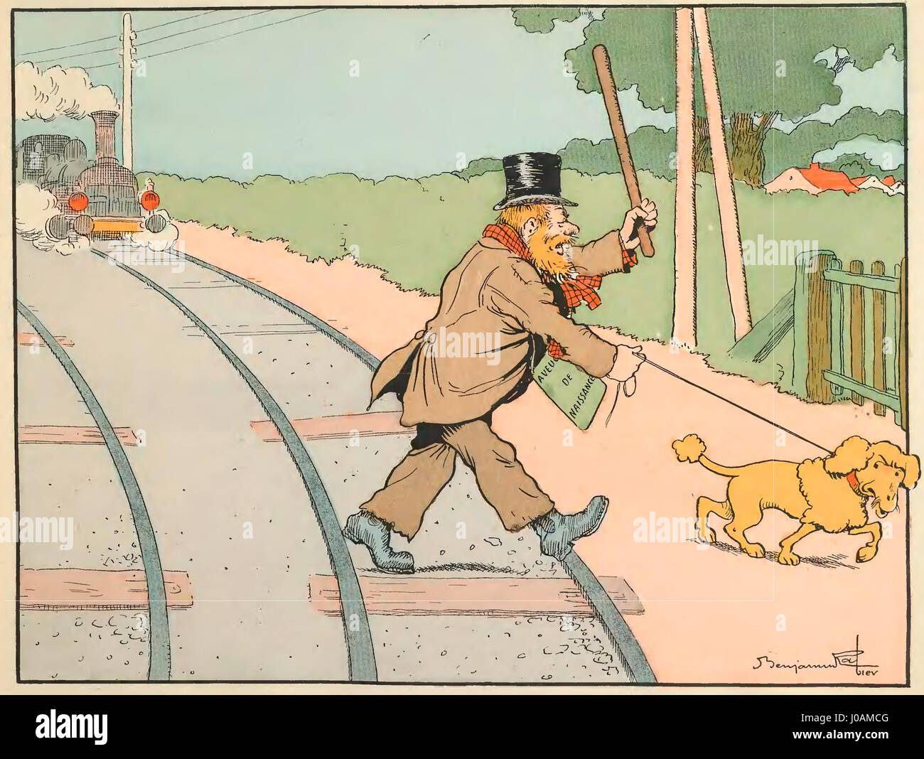 « Les petites misères de la vie des animaux » de Rabier dépeint avec humour les luttes des animaux dans diverses situations. L’illustration utilise une satire ludique pour mettre en évidence les défis auxquels sont confrontés les animaux dans la vie quotidienne, tout en engageant à la fois humour et empathie. Banque D'Images