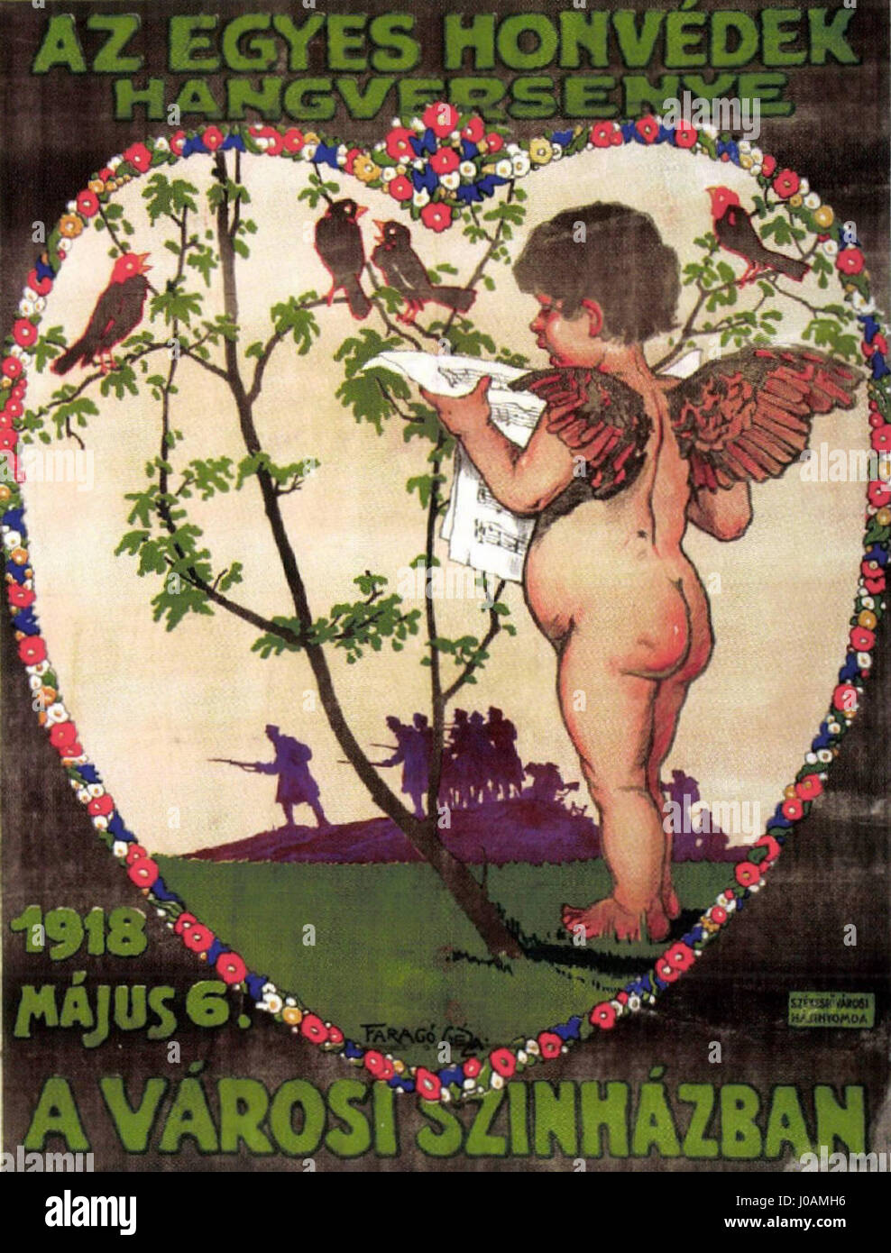 'AZ egyes honvédek hangversenye' de Faragó est une représentation de soldats hongrois jouant lors d'un concert en 1918. La pièce capture le moment culturel des dernières années de la première Guerre mondiale, mettant en évidence la résilience des soldats et le rôle de la musique en temps de guerre. Banque D'Images