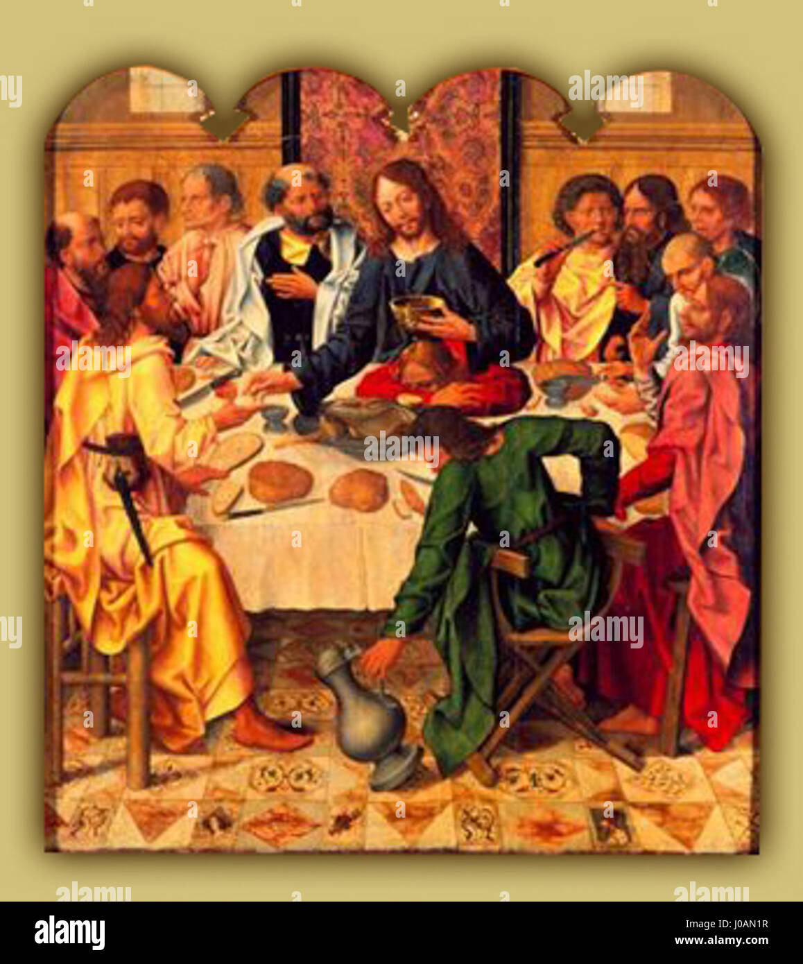'Última CEIA' représente la scène biblique de la dernière Cène, où Jésus partage son dernier repas avec ses disciples avant sa crucifixion. L'œuvre capture la gravité émotionnelle et la signification religieuse de cet événement crucial dans la théologie chrétienne. Banque D'Images