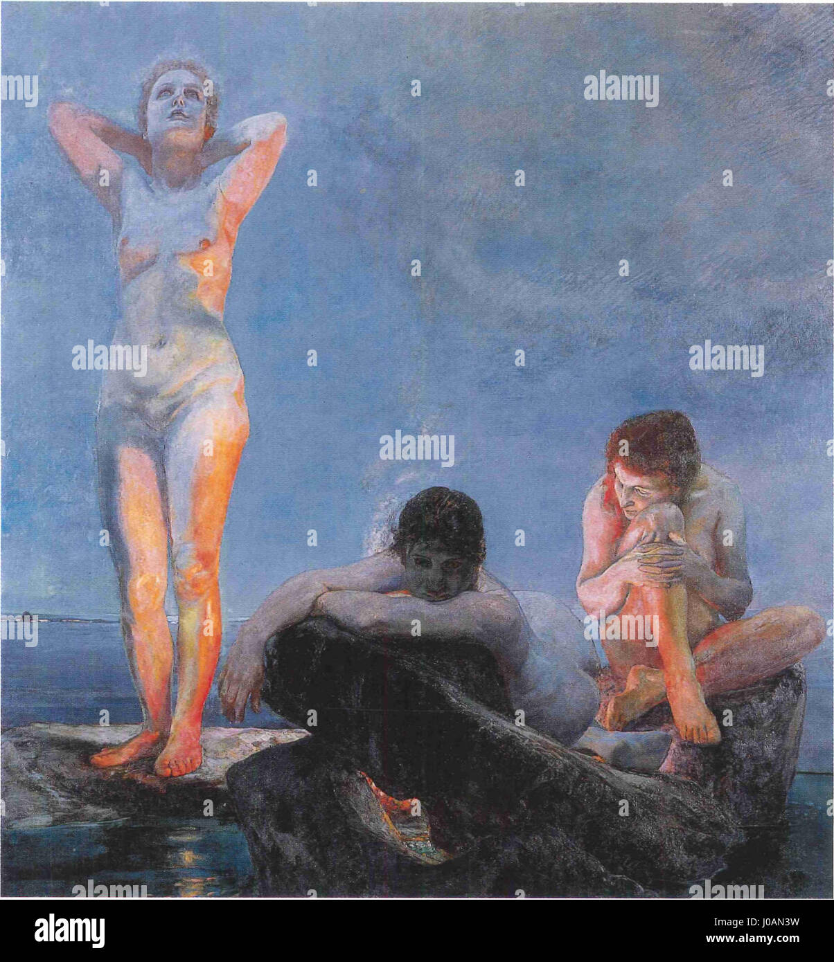 Le tableau de Max Klinger de 1890, « L'heure bleue » (L'heure bleue), dépeint un paysage serein au crépuscule, illustrant l'art symboliste avec son ambiance tranquille et sa riche palette de couleurs. Banque D'Images