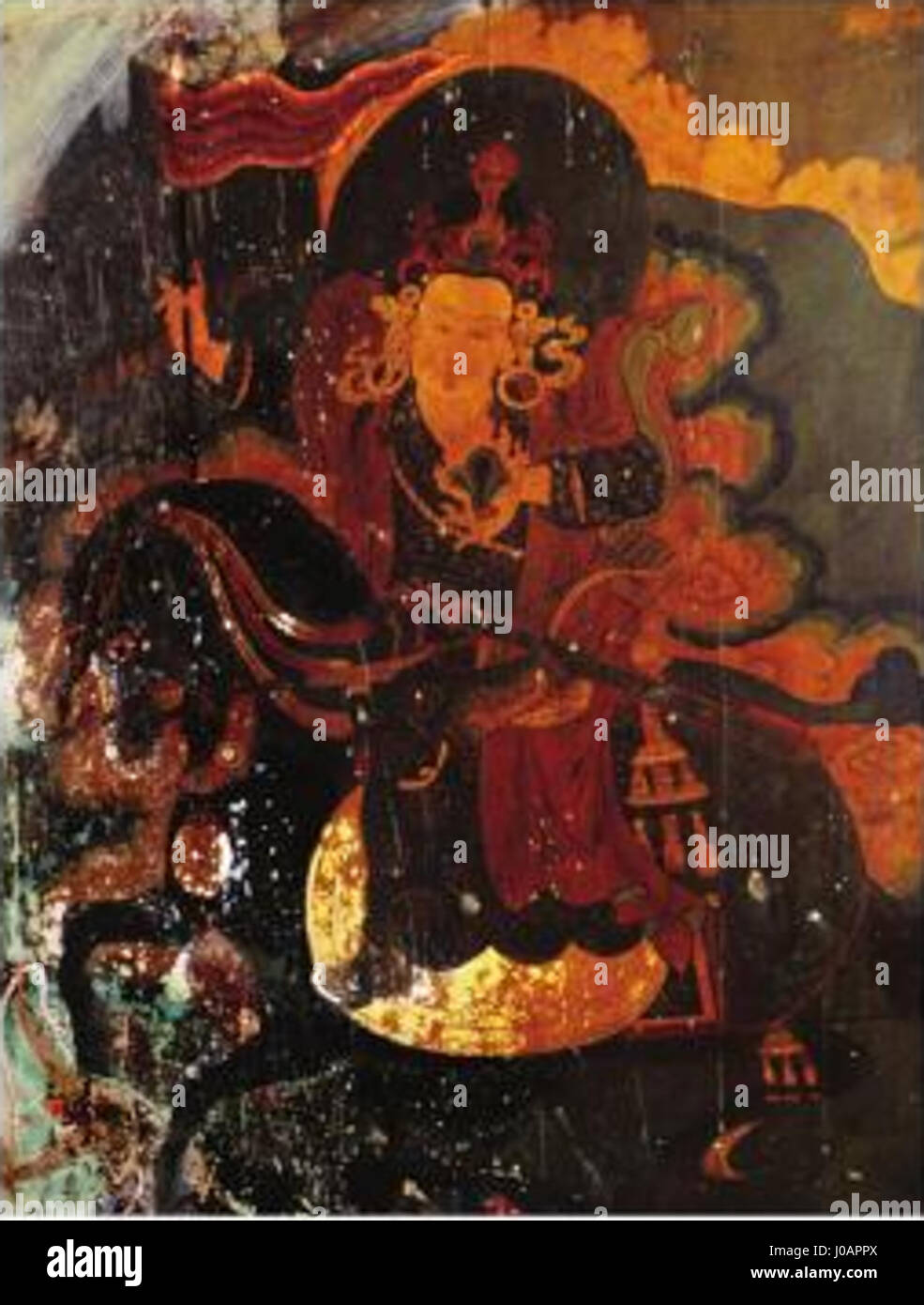 La murale du monastère de Nyemo Chekar représentant Tashi Ombar est un exemple important de bouddhiste tibétain La murale présente des représentations vives de thèmes spirituels tibétains, représentant des figures de la mythologie et de la religion tibétaines, mettant en valeur le riche patrimoine artistique et le symbolisme religieux de la région. Banque D'Images