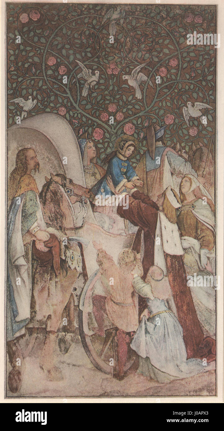 Wartburg-Palas, Fresken von Schwind (Bilderzyklus zur Heiligen Elisabeth) - Accueil vierjährigen Elisabeths der auf der Wartburg, 1211 Banque D'Images