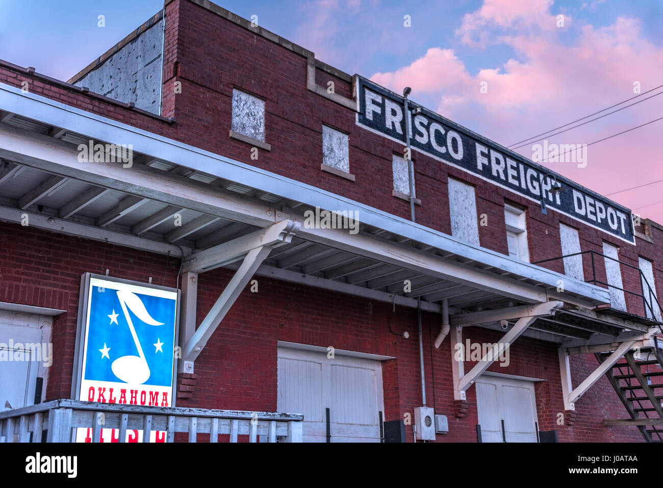 Muskogee, Oklahoma's Frisco Freight Depot, accueil de l'Alabama Music Hall of Fame. (USA) Banque D'Images