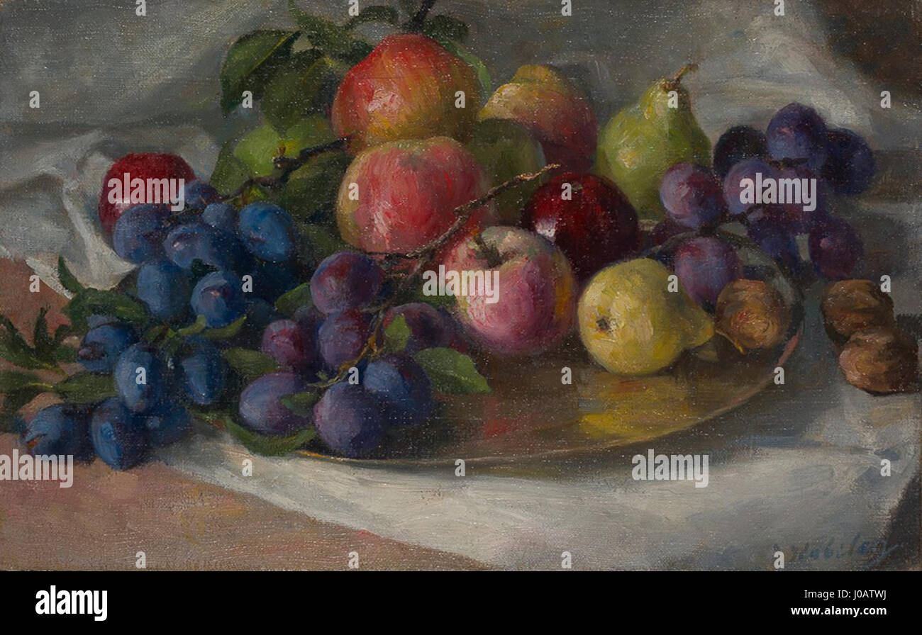 Ivana Kobilca s slivami Tihožitje - Banque D'Images