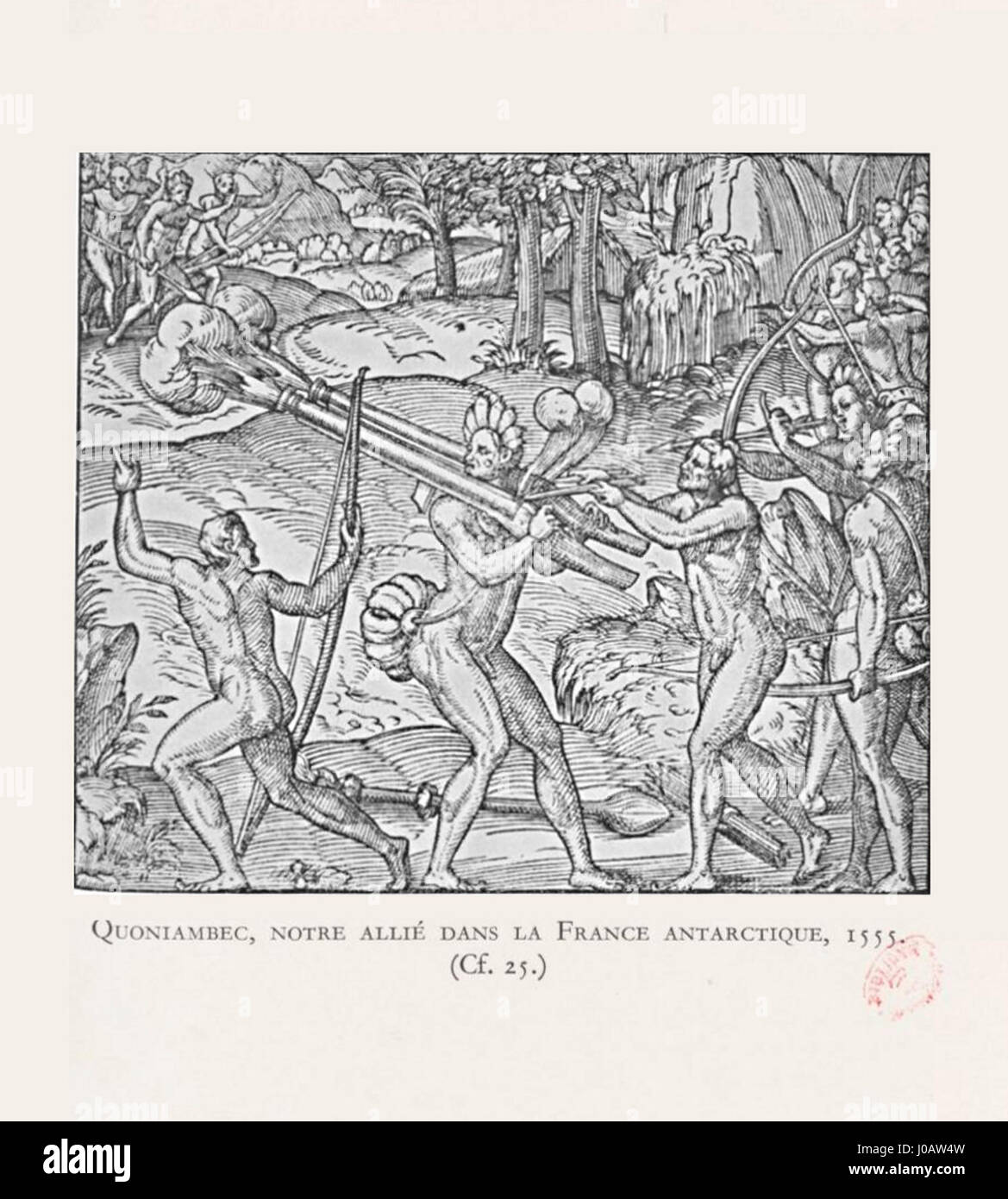 Une carte de 1555 d'André Thevet, représentant Quoniambec, un allié de l'expédition antarctique française, avec un accent sur la région géographique. Banque D'Images