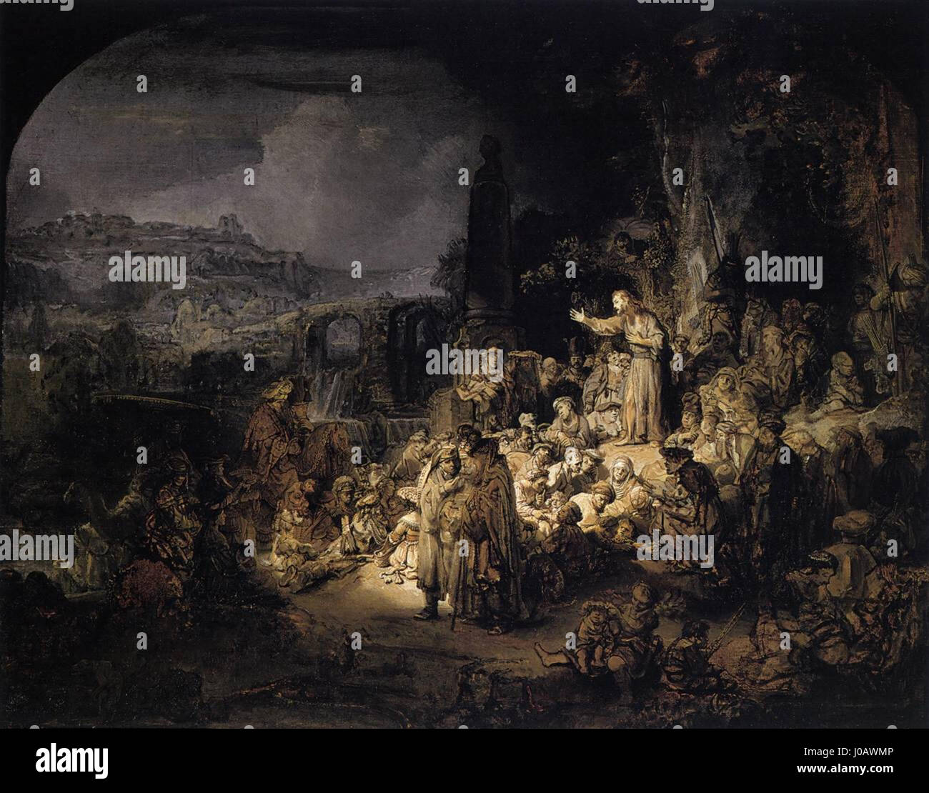 « La prédication de Saint Jean » de Rembrandt est une scène biblique représentant Saint Jean Baptiste délivrant son message. L’utilisation magistrale de la lumière et de l’ombre par Rembrandt renforce le drame et l’intensité du moment, caractéristiques de son style. Banque D'Images « La prédication de Saint Jean » de Rembrandt est une scène biblique représentant Saint Jean Baptiste délivrant son message. L’utilisation magistrale de la lumière et de l’ombre par Rembrandt renforce le drame et l’intensité du moment, caractéristiques de son style. Banque D'Images
