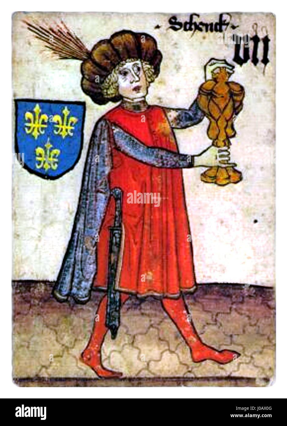 Le 'Hofämterspiel' de VII Schenck représente une pièce de théâtre cérémonielle de la cour royale de France, illustrant la riche tradition des représentations à la cour pendant la période baroque. L’œuvre met en valeur l’élégance théâtrale et les costumes de l’époque. Banque D'Images