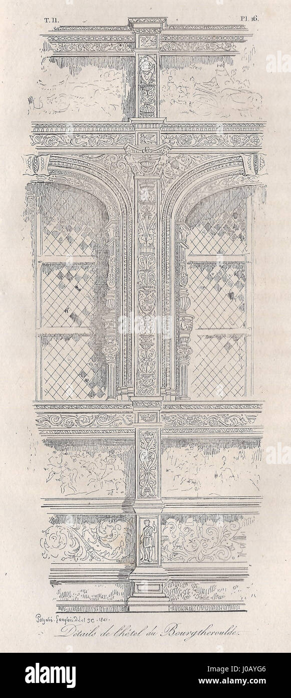 Cette vue détaillée du Hôtel du Bourtheroulde à Rouen, en France, met en valeur l’architecture de style Renaissance du bâtiment, connu pour sa façade complexe et son importance historique dans le patrimoine de la ville. Banque D'Images