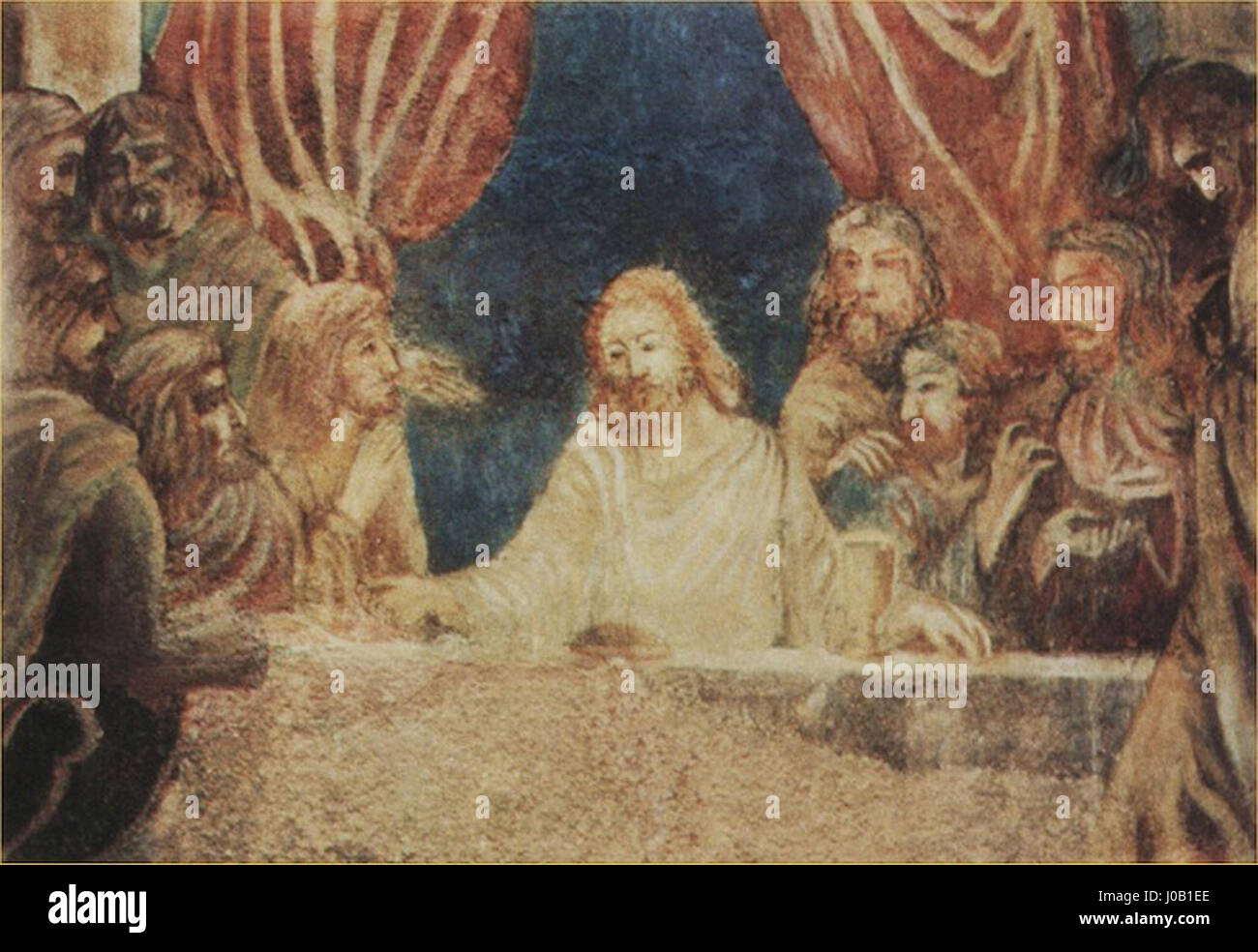 'Poslední večeře malba' (la peinture de la Cène) à Albrechtice nad Vltavou, République tchèque, présente la scène biblique emblématique du dernier repas du Christ avec ses disciples, capturant une signification religieuse et historique grâce à un art détaillé. Banque D'Images