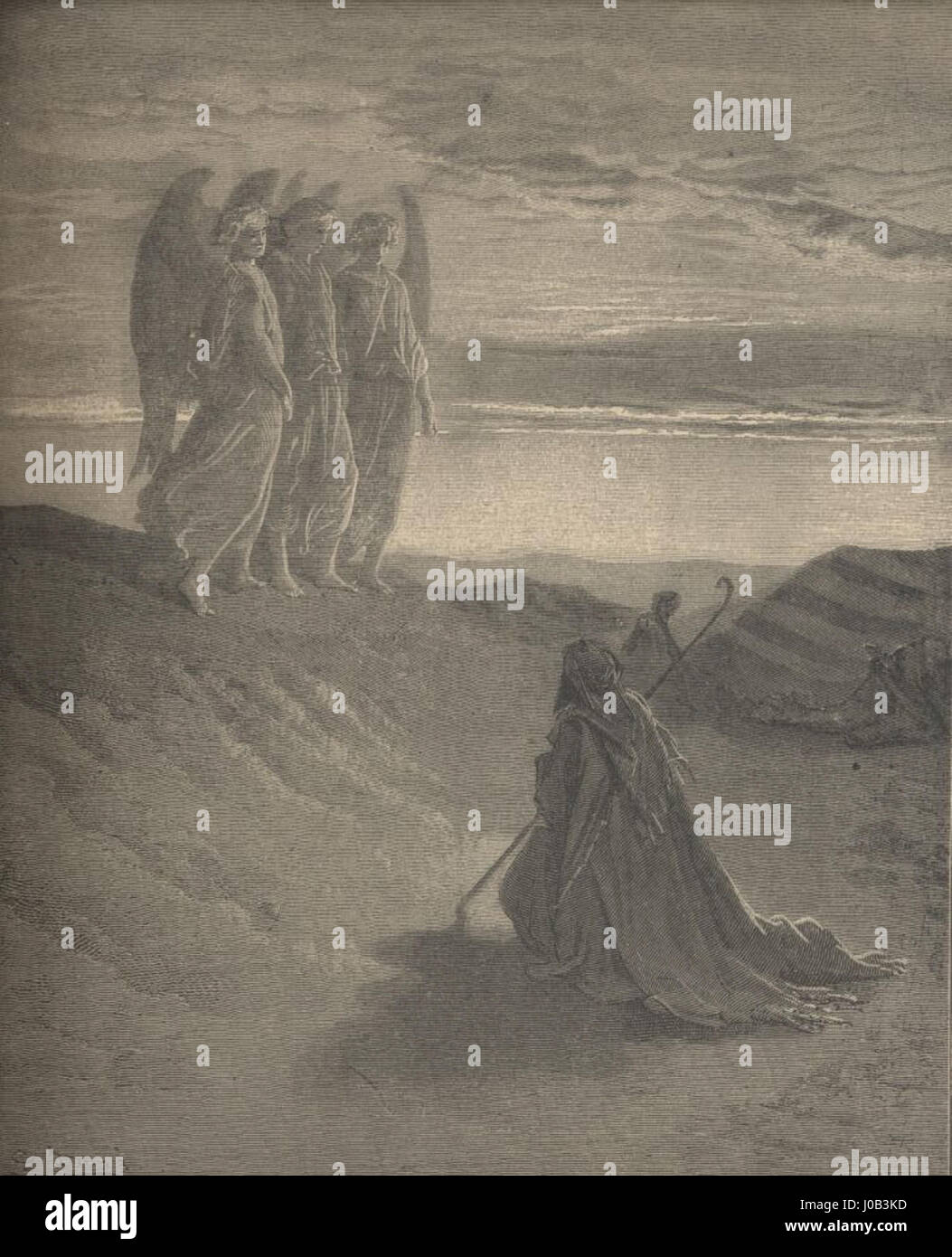 Paul Gustave Louis Christophe Doré, un artiste français, illustration intitulée 'Abraham reçoit trois étrangers'. Banque D'Images