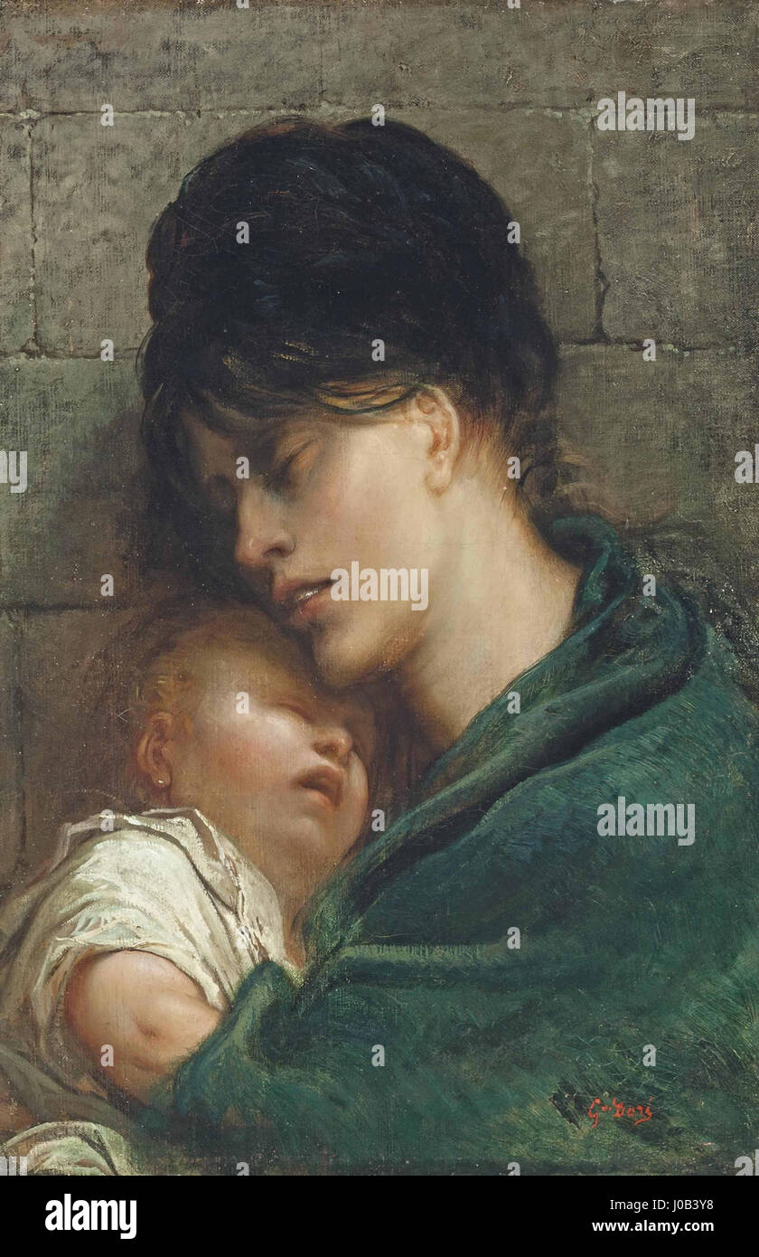 L'enfant blessé, une peinture de Gustave Doré, un artiste français, vers 1870. Banque D'Images
