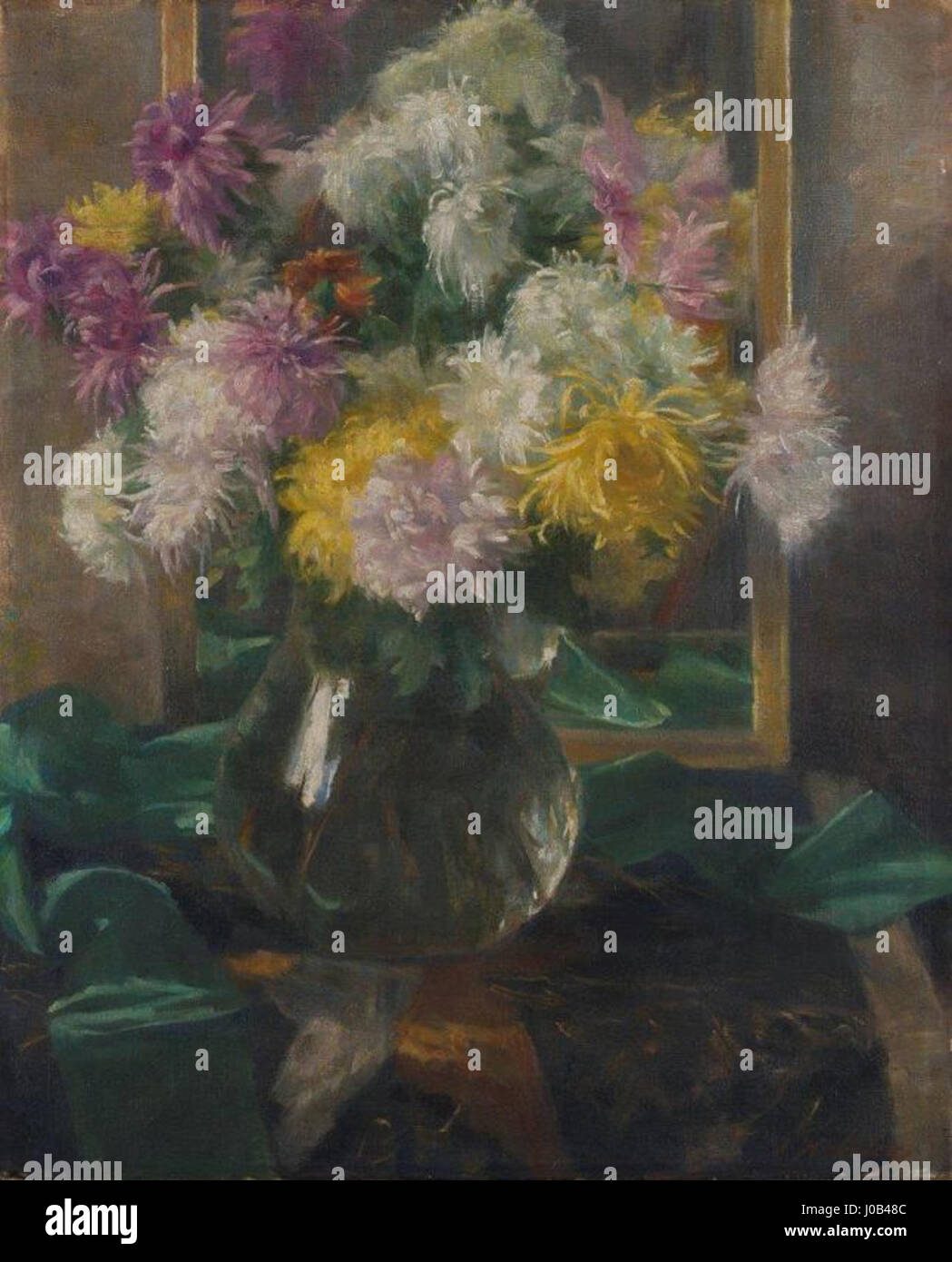 « Tihozitje z krizantemami I » d’Ivana Kobilca est une peinture de nature morte représentant des chrysanthèmes dans un cadre serein. Kobilca était connue pour son souci du détail et sa représentation réaliste des fleurs et des objets du quotidien. Banque D'Images