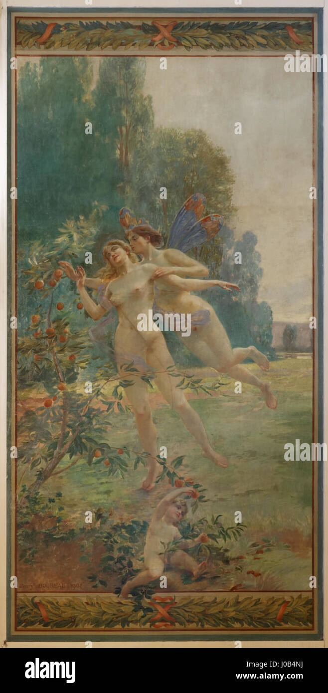 Cette peinture de Henry Jean Louis Boureau, intitulée « la vue », représente une scène de l'Hôtel de ville de Paris, capturant la grandeur de la salle et l'ambiance de la société parisienne du début du XXe siècle. Banque D'Images