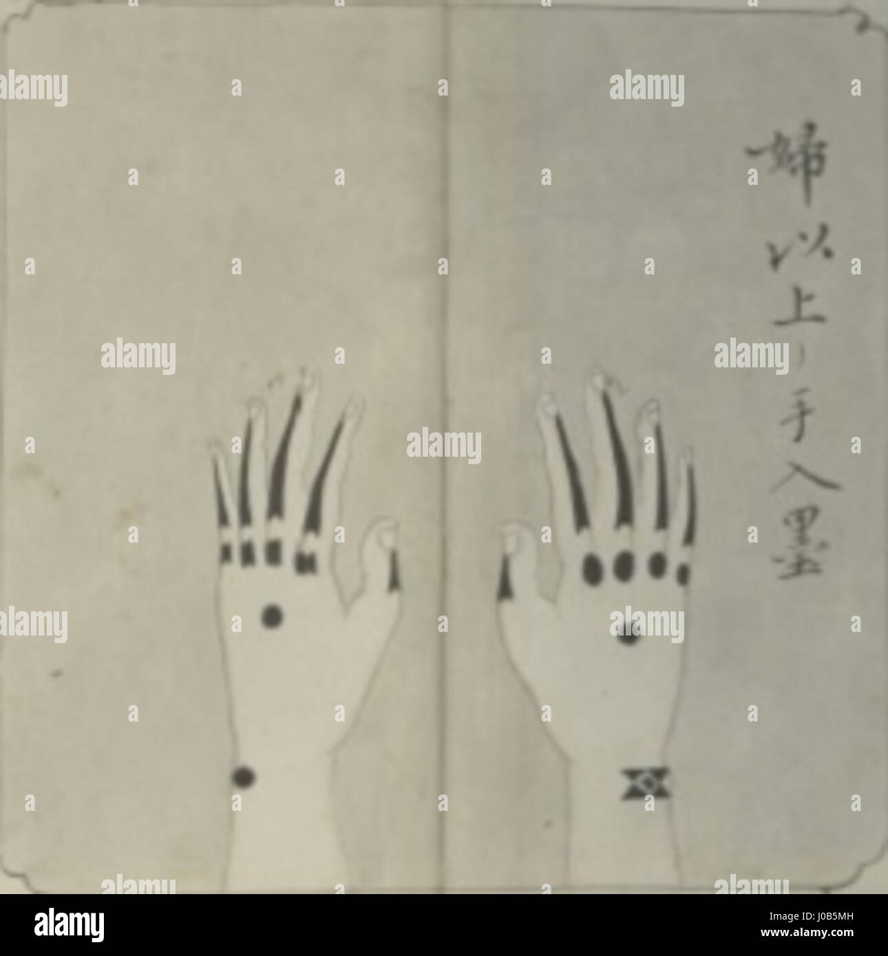 Cette peinture japonaise, présentant des images bouddhistes, reflète l'art bouddhiste traditionnel du Japon. La pièce utilise des éléments symboliques pour transmettre des thèmes spirituels et des enseignements du bouddhisme. Banque D'Images