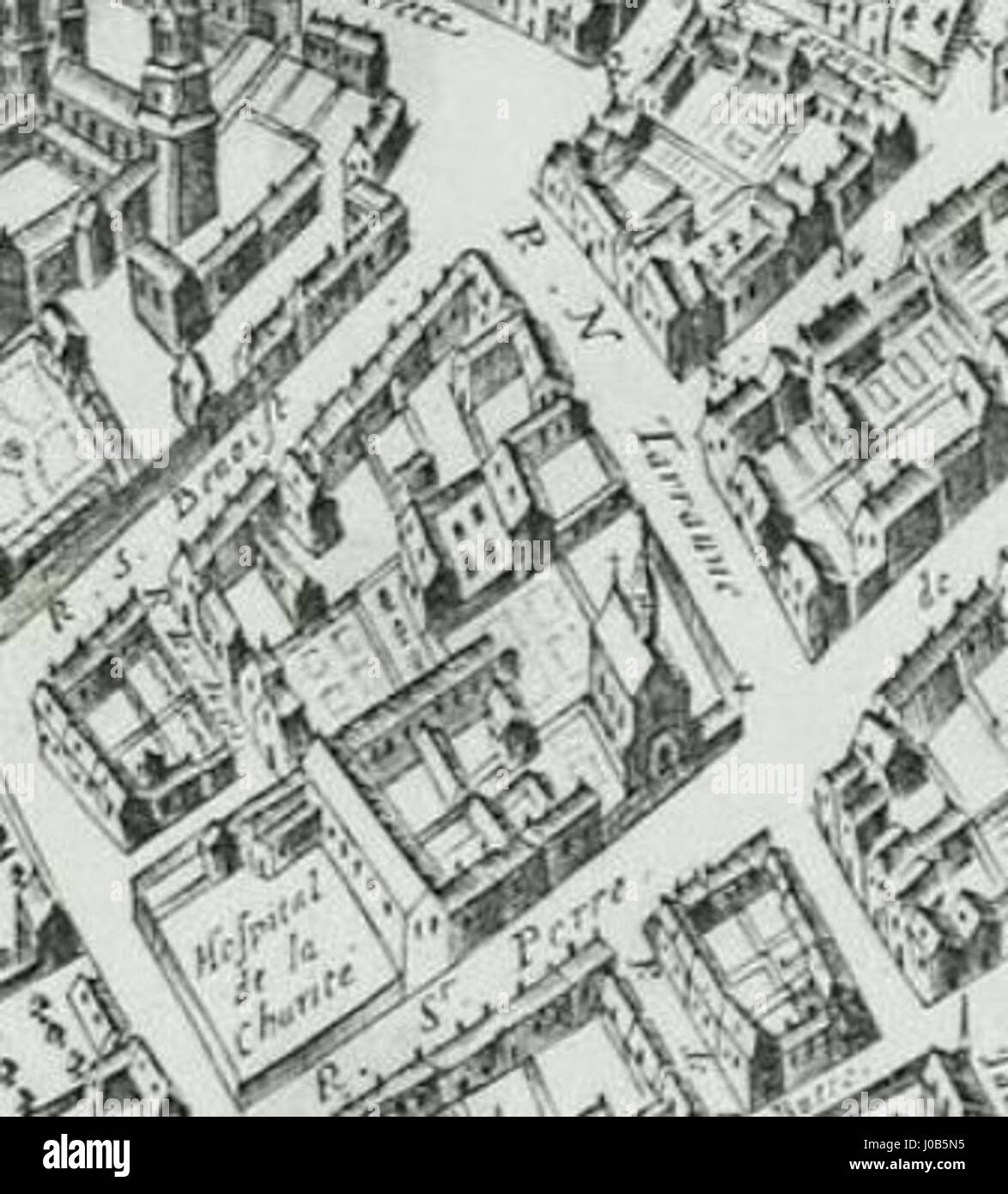 Cette carte détaillée de 1648 par boisseau illustre le tracé de la rue Taranne à Paris. La carte est un document historique important montrant l'urbanisme et le développement de Paris au XVIIe siècle. Banque D'Images