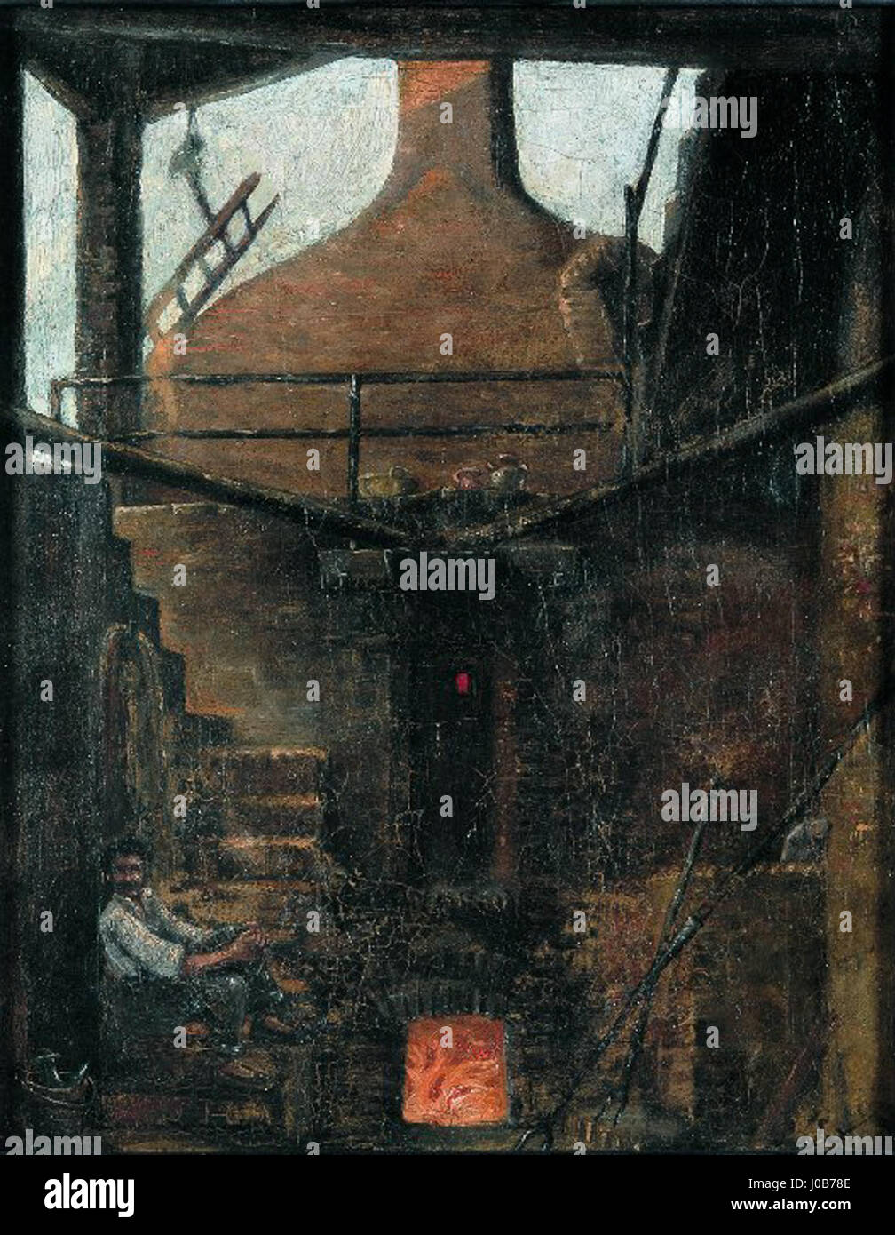 « Mas Forn de Marian Burgès » de Miquel Sallarès dépeint la ferme catalane traditionnelle. La peinture met l'accent sur l'architecture rurale et le paysage rural, capturant l'essence de la vie rurale en Catalogne. Banque D'Images