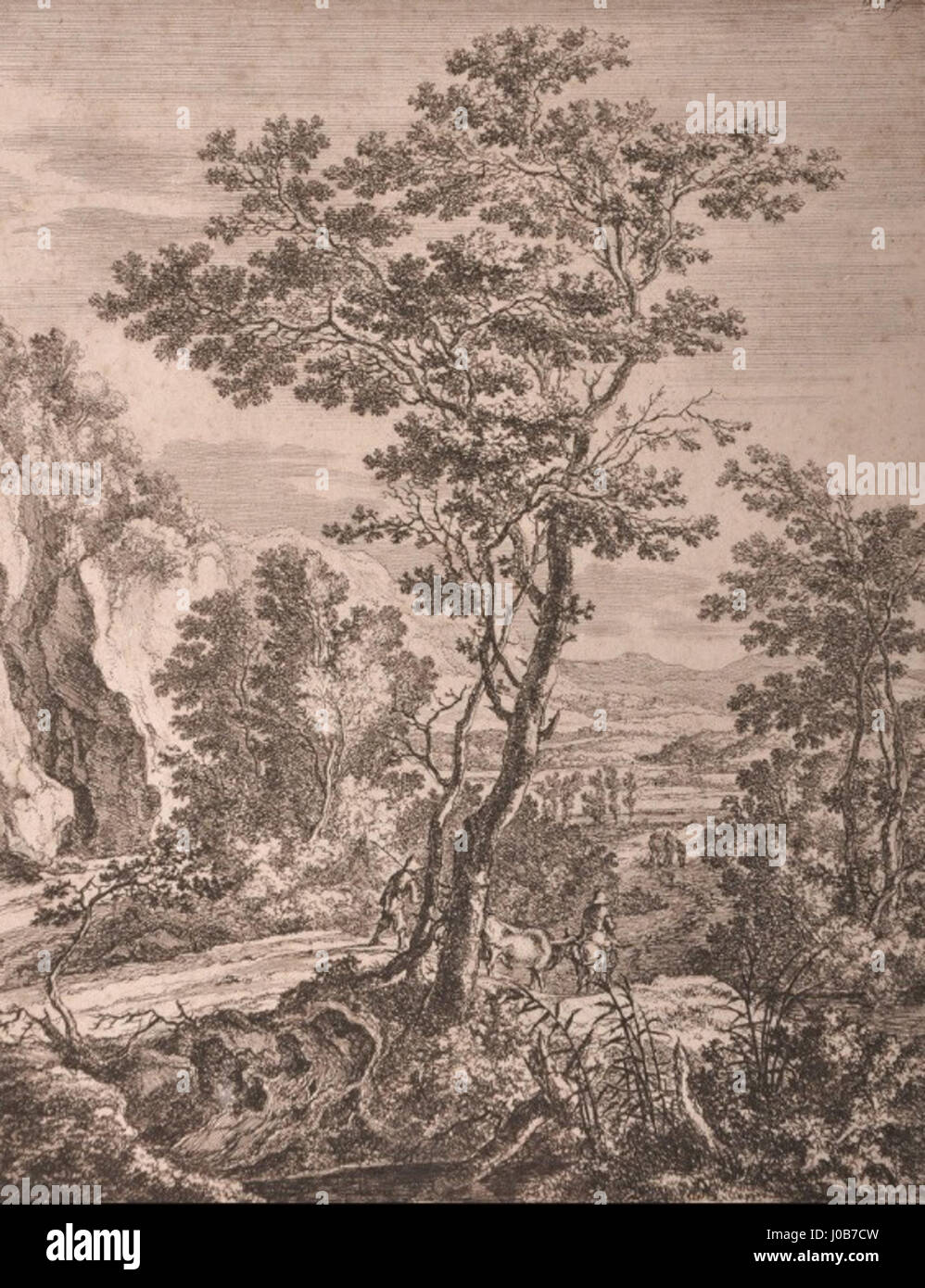 « Paisagem com grande árvore » de Jan représente tous deux un paysage avec un grand arbre comme centre d’intérêt. La composition met en évidence l’expertise des deux pays dans la capture de paysages naturels, avec un feuillage riche et une atmosphère sereine typique de la peinture paysagère néerlandaise du XVIIe siècle. Banque D'Images