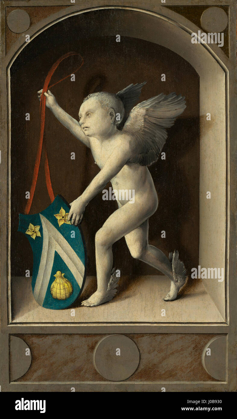 Cette œuvre présente un putto, une petite figure chérubienne, tenant les bras de Jacques Coëne. Il combine l'imagerie religieuse et héraldique symbolique avec l'art classique, typique du style d'art décoratif de la Renaissance. Banque D'Images