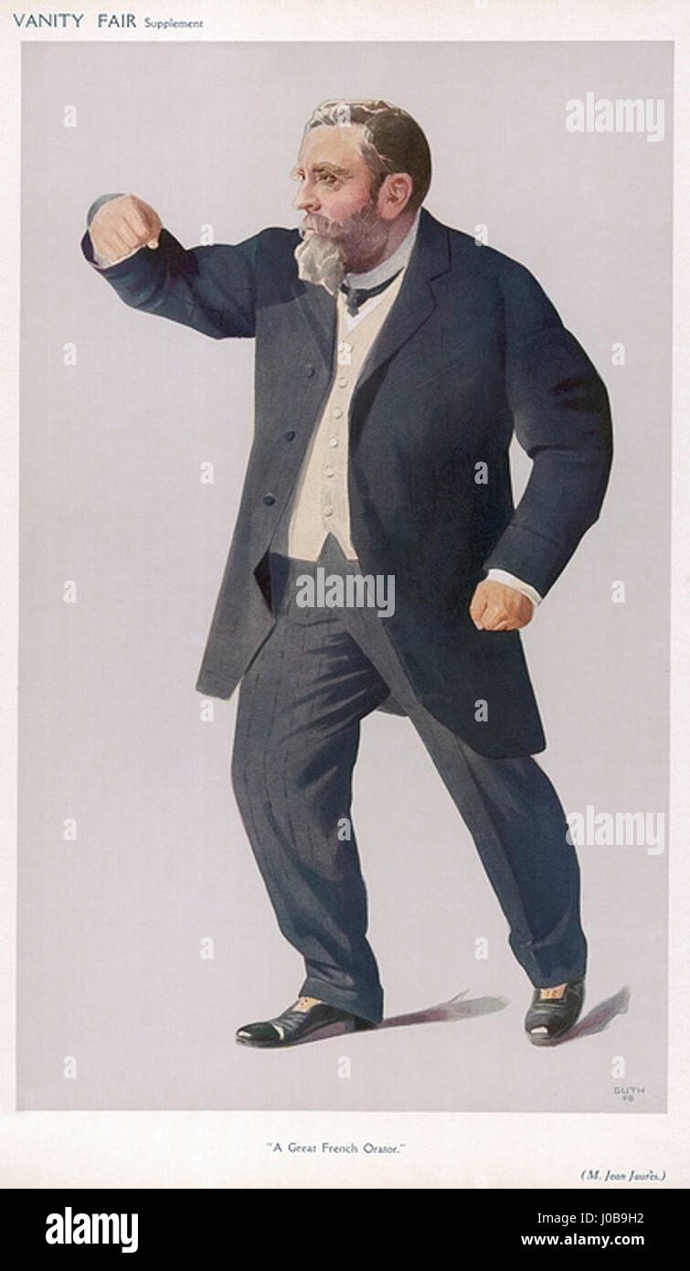 Cette illustration de Jean Jaurès réalisée en 1908 par un artiste connu pour le magazine Vanity Fair capture l’éminent politicien français sous un jour satirique mais respectueux. Connu pour ses idéaux socialistes, Jaurès est représenté avec un mélange caractéristique d'esprit vif et de profil digne. Banque D'Images