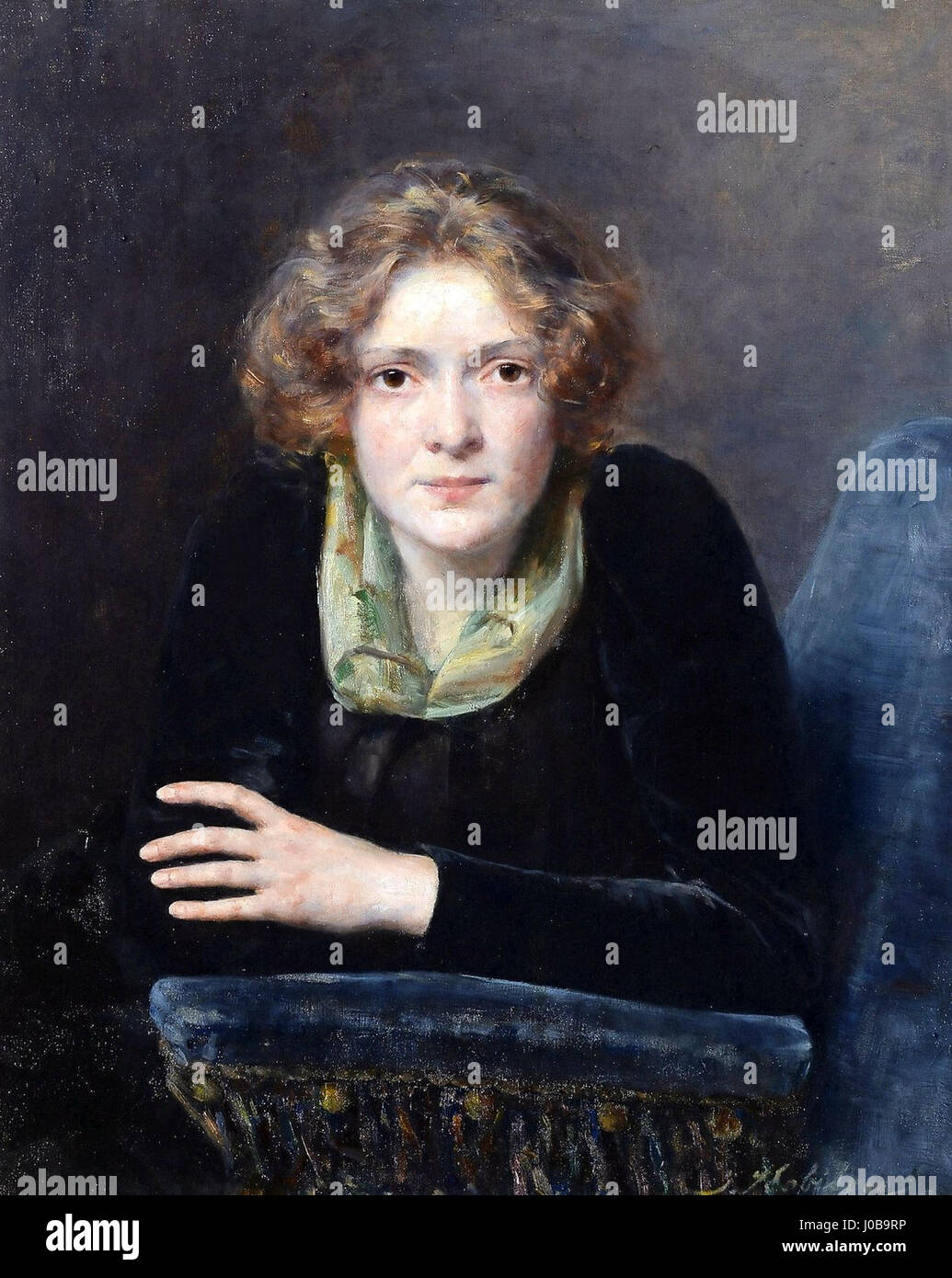 'Parizanka' d'Ivana Kobilca représente une femme habillée à la mode parisienne de la fin du XIXe siècle. La peinture reflète le talent de l'artiste à capturer l'élégance et la grâce d'une femme à la mode, mélangeant les influences des traditions artistiques slovènes et européennes. Banque D'Images