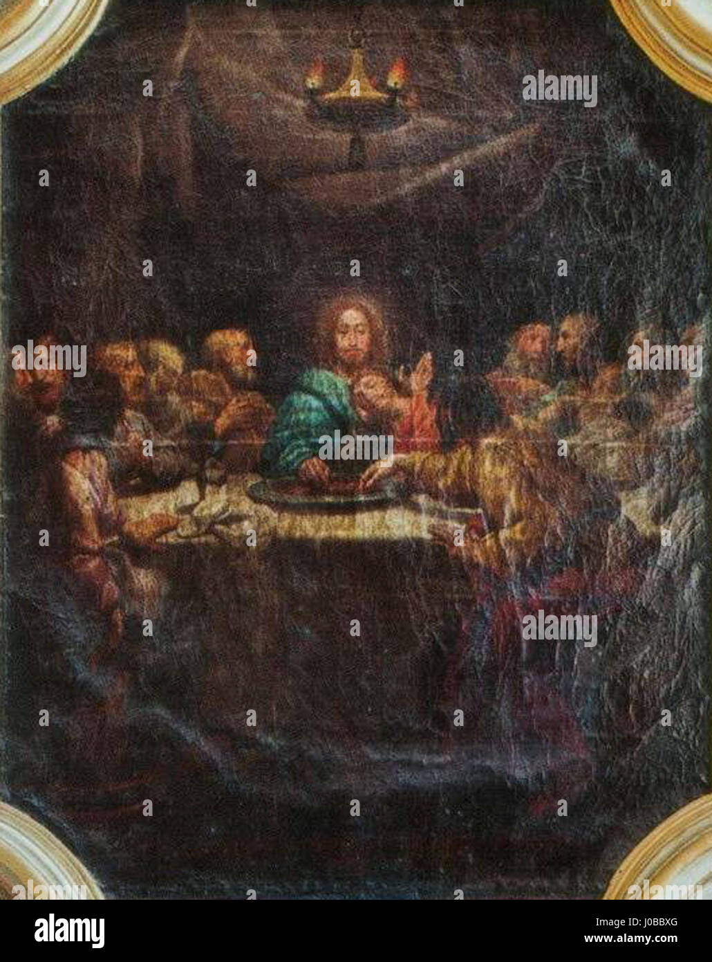 'Última CEIA' (la dernière Cène) de Joaquim Manuel da Rocha, peint vers 1761, représente la scène biblique du dernier repas du Christ avec ses disciples, en se concentrant sur l'intensité émotionnelle du moment. Il est situé dans Igreja de S. Paulo, Salvaterra de Magos, Portugal. Banque D'Images