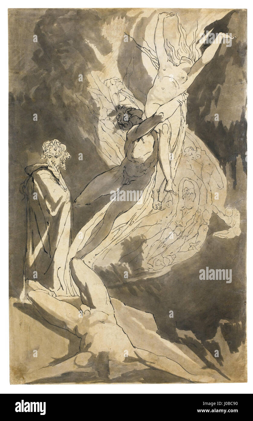 La peinture de Johann Heinrich Füssli, « Dante observant les âmes planantes de Paolo et Francesca », représente une scène de la « Divine Comédie » de Dante, illustrant la tragique histoire d'amour de Paolo et Francesca dans l'au-delà. Banque D'Images