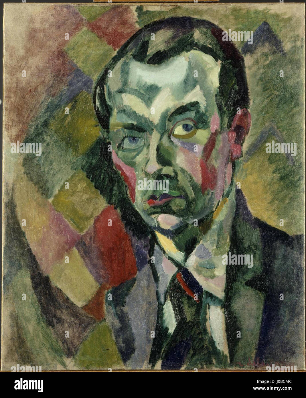 *Autoportrait* de Robert Delaunay, peint en 1909, est un autoportrait reflétant son implication dans le mouvement orphisme. L’utilisation vibrante de la couleur et de la forme représente l’énergie dynamique que Delaunay a cherché à capter dans son expression personnelle, précurseur de l’abstrait Banque D'Images