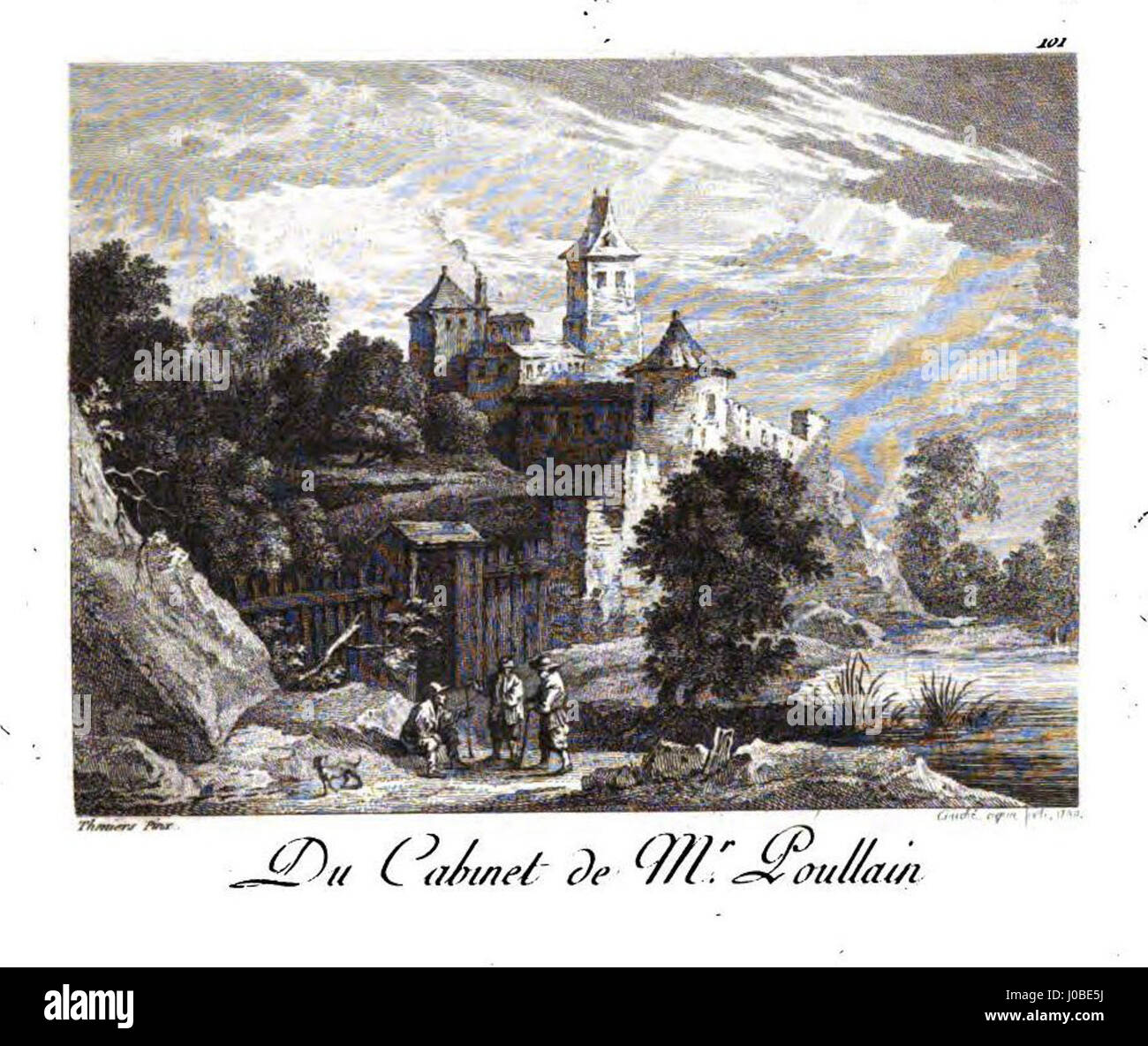 Cette estampe, « estampes - 101 », présente une scène rurale de la vie du village, représentant une conversation dans un village de campagne basée sur le travail de David Teniers, capturant les interactions quotidiennes dans l'Europe rurale. Banque D'Images