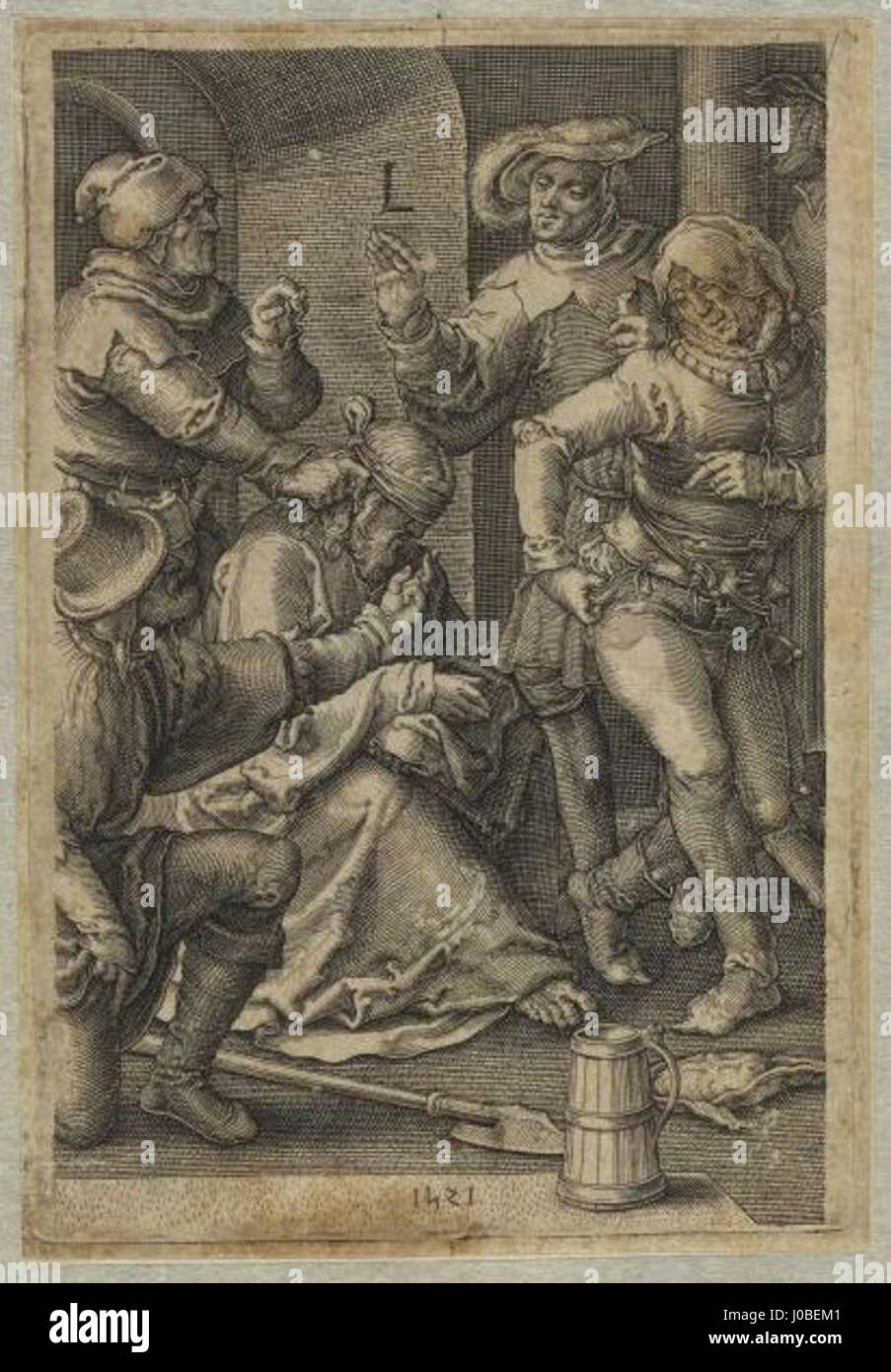 Jesus Cristo ultrajado no pretório de Lucas van Leyden dépeint une scène biblique dramatique, montrant la souffrance du Christ pendant le procès au prétorium. Cette œuvre est un exemple parfait de la Renaissance néerlandaise religieuse comprise Banque D'Images