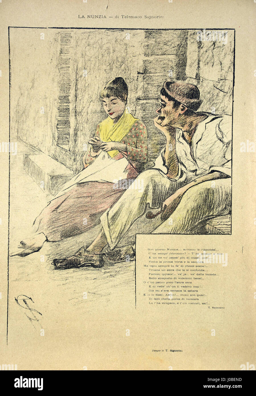 Telemaco Signorini - La Nunzia, ilustração para o periódico Rosati Banque D'Images