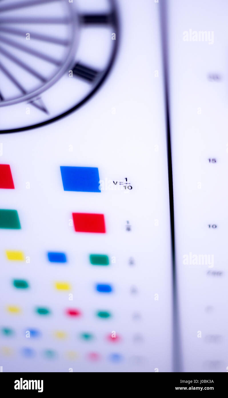 L'optométrie et l'ophtalmologie opticiens eye graphique de test pour tester la vue et vision pour les patients atteints de problèmes de la vue. Banque D'Images