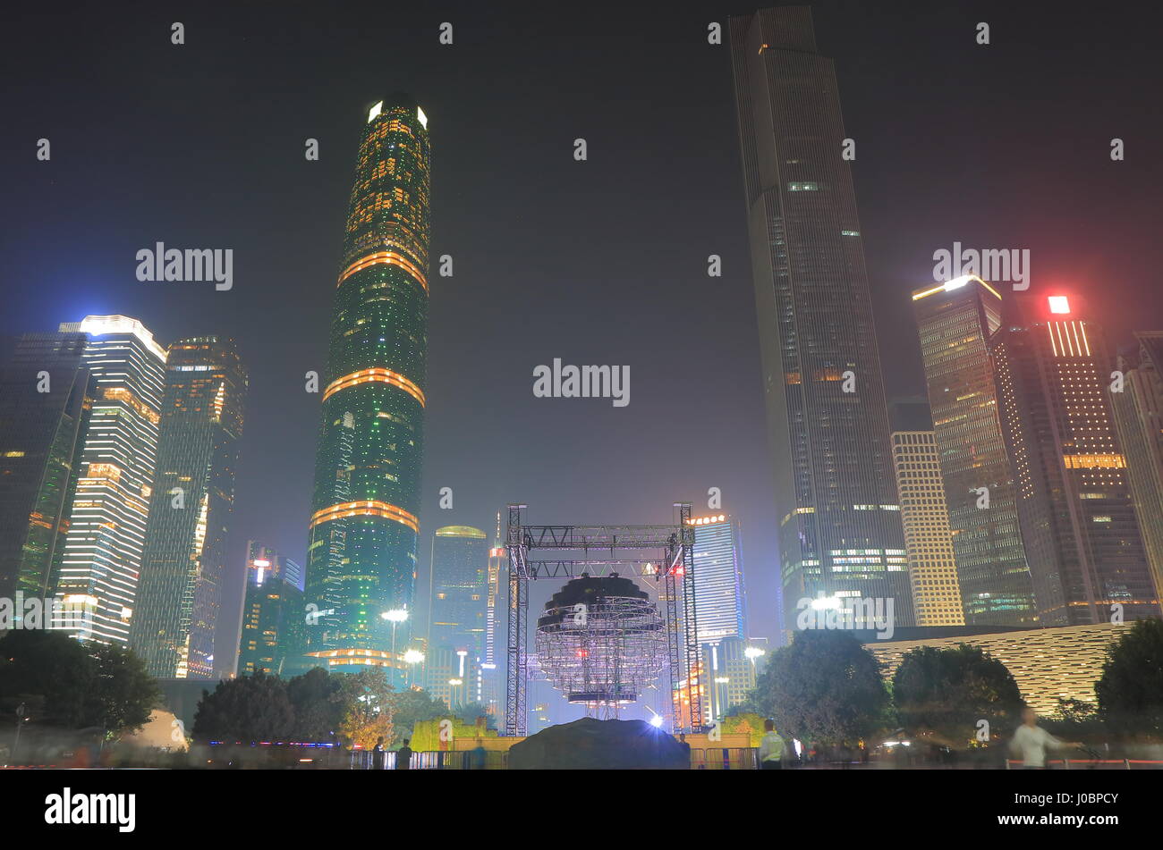 Le centre-ville de nuit cityscape in Guangzhou Chine Banque D'Images