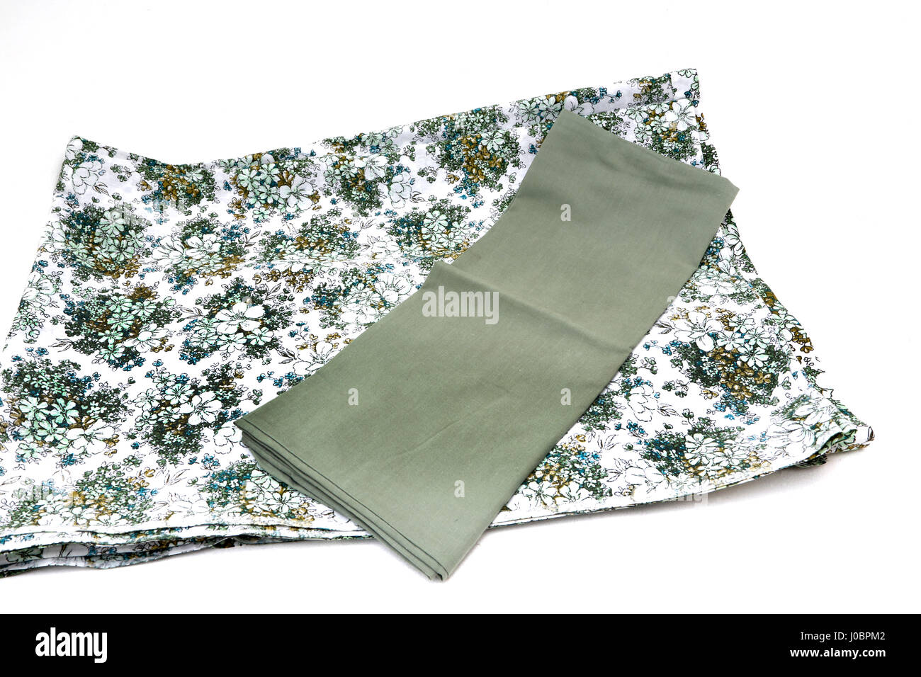 Vintage des années 60, motif floral drap de lit et taie vert Banque D'Images