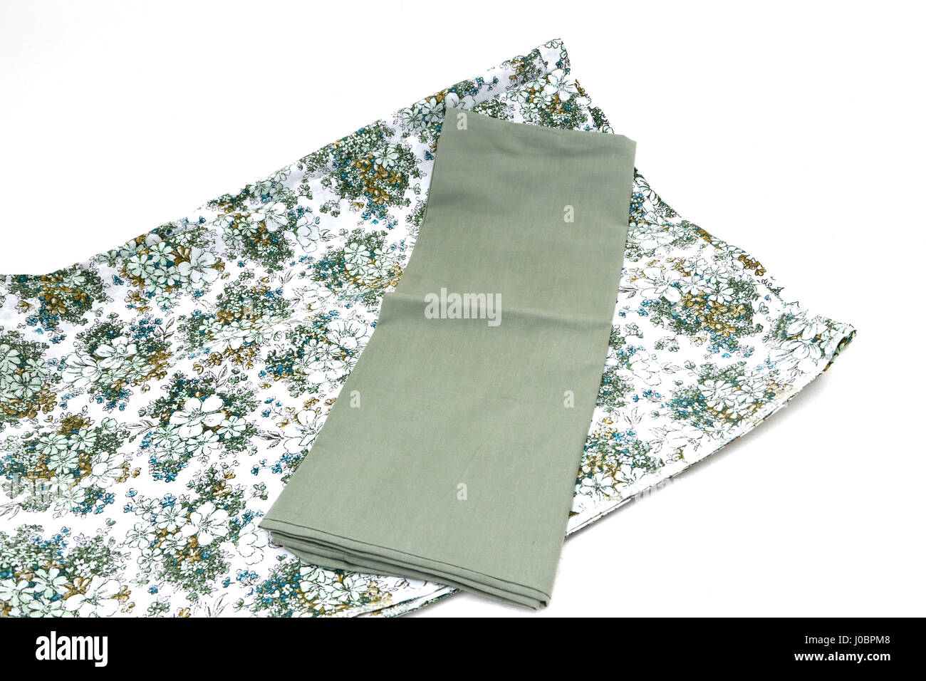 Vintage des années 60, motif floral drap de lit et taie vert Banque D'Images
