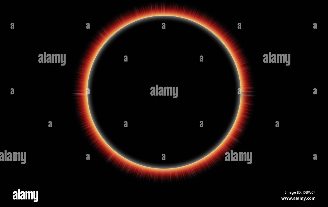 L'éclipse totale du soleil, propre et simple sur fond noir Banque D'Images