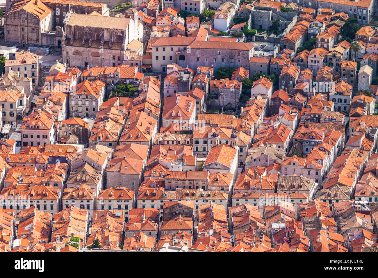 Vue sur le toit de l'antenne de la vieille ville de Dubrovnik, site classé au Patrimoine Mondial de l'UNESCO, Dubrovnik, Croatie, la côte dalmate Banque D'Images