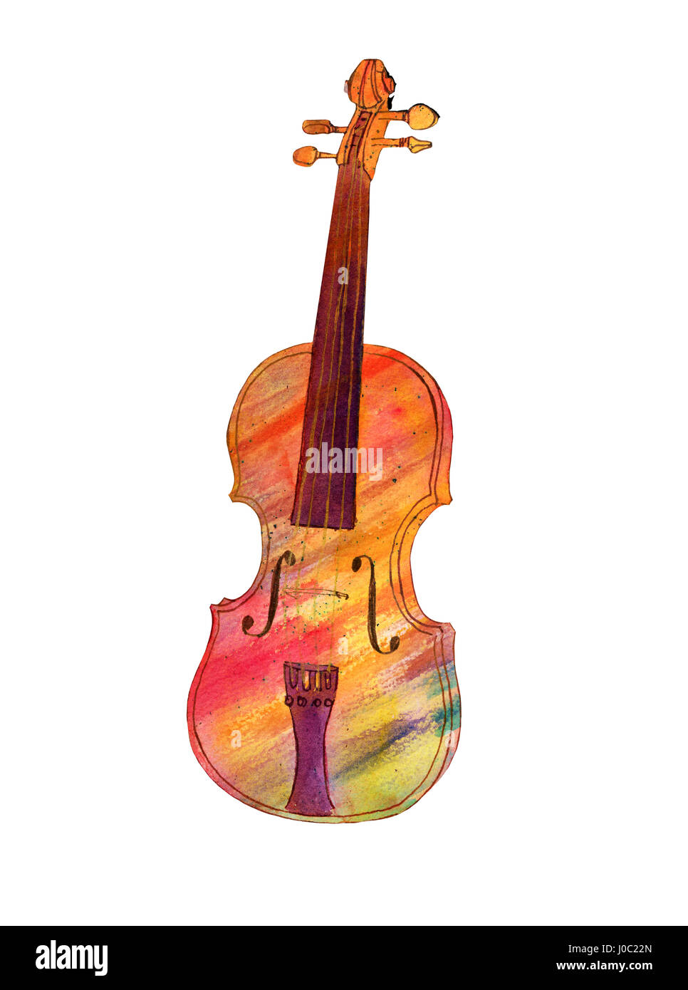 Aquarelle et dessin à l'encre de violon colorés, isolé Banque D'Images