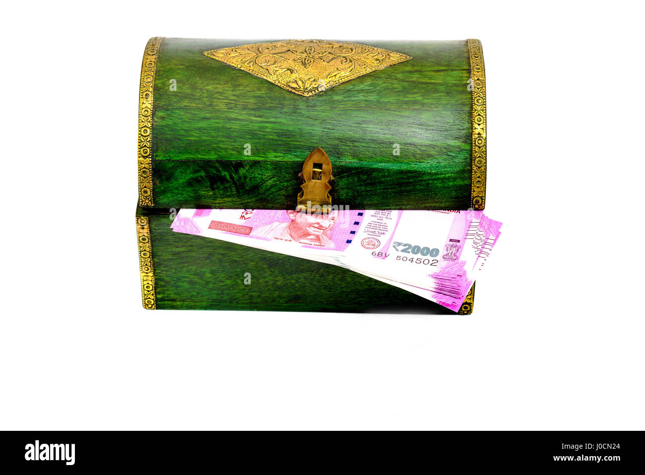 Vintage cercueils en bois de l'Inde avec notes roupies Banque D'Images