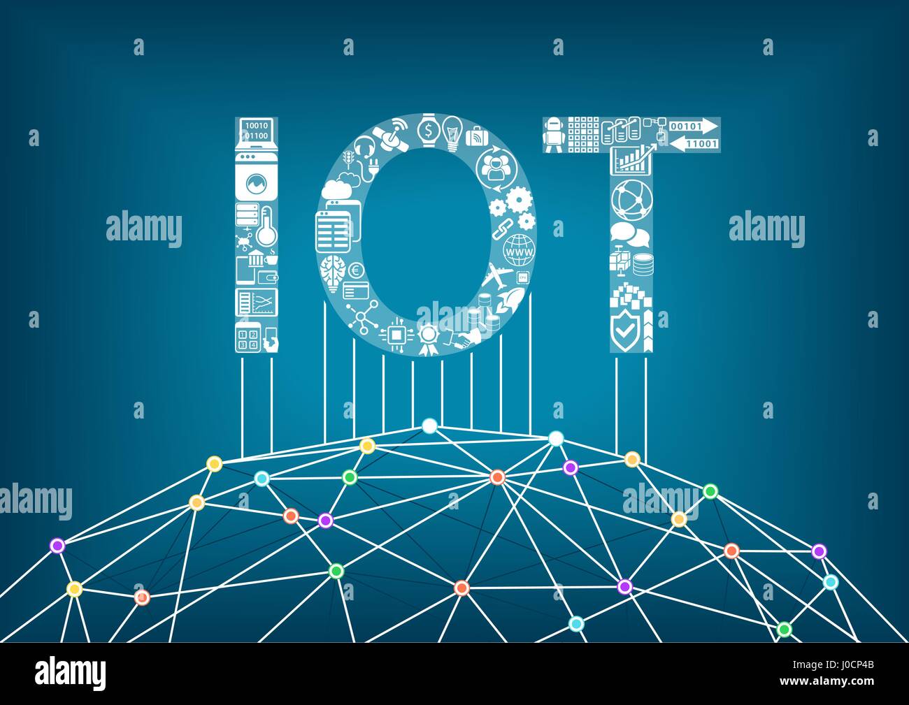 Internet des Objets et concept de l'ITO. Connecter des périphériques sans fil à l'échelle mondiale les uns avec les autres. Illustration de Vecteur