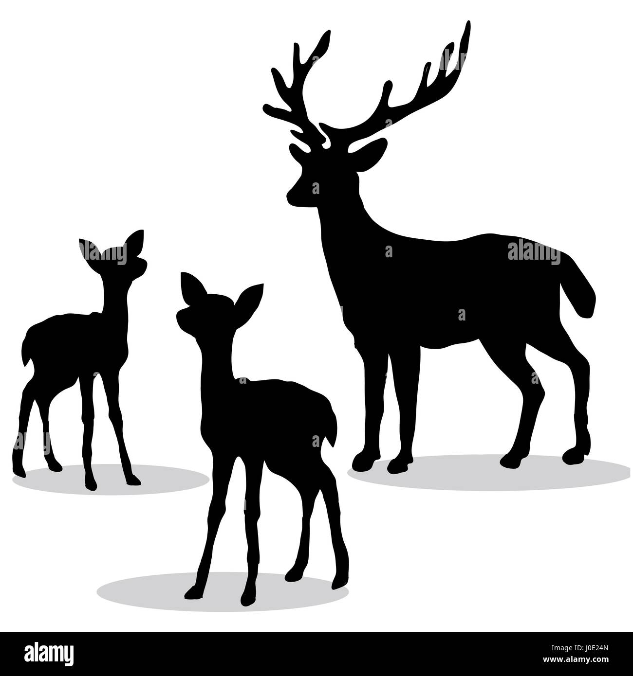 Famille des cervidés silhouette noire sur fond blanc Illustration de Vecteur