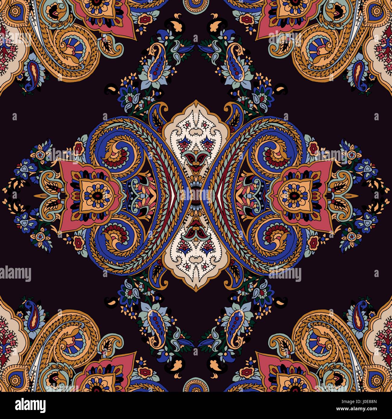 Résumé transparente motif paisley kaléidoscope géométrique. Parure ethnique orientale traditionnelle, sur fond lilas. Le design textile. Illustration de Vecteur
