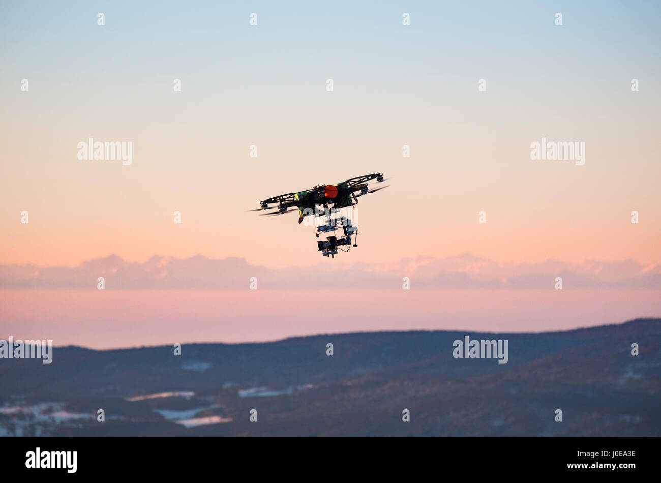 Drone volant, Großer Arber, forêt de Bavière, Thuringe, Bavière, Allemagne Banque D'Images