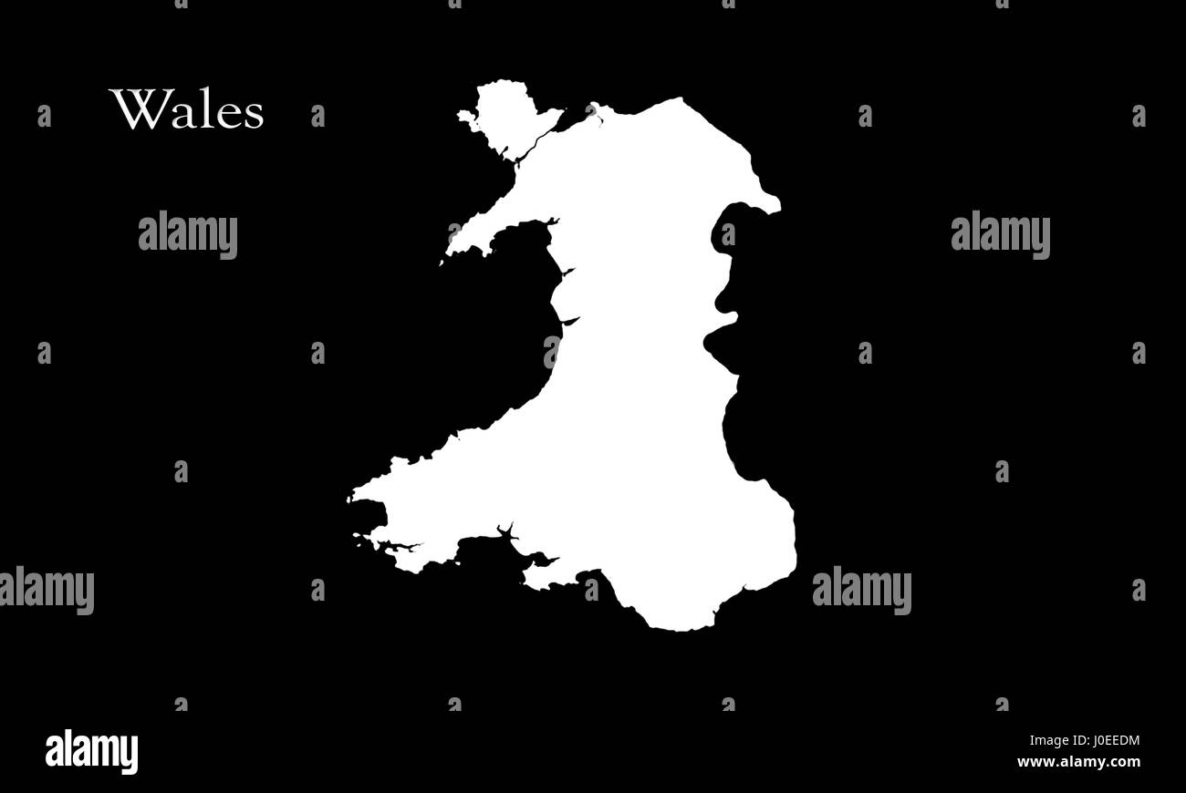 Carte des pays de Galles isolé sur fond noir 3D Illustration Banque D'Images