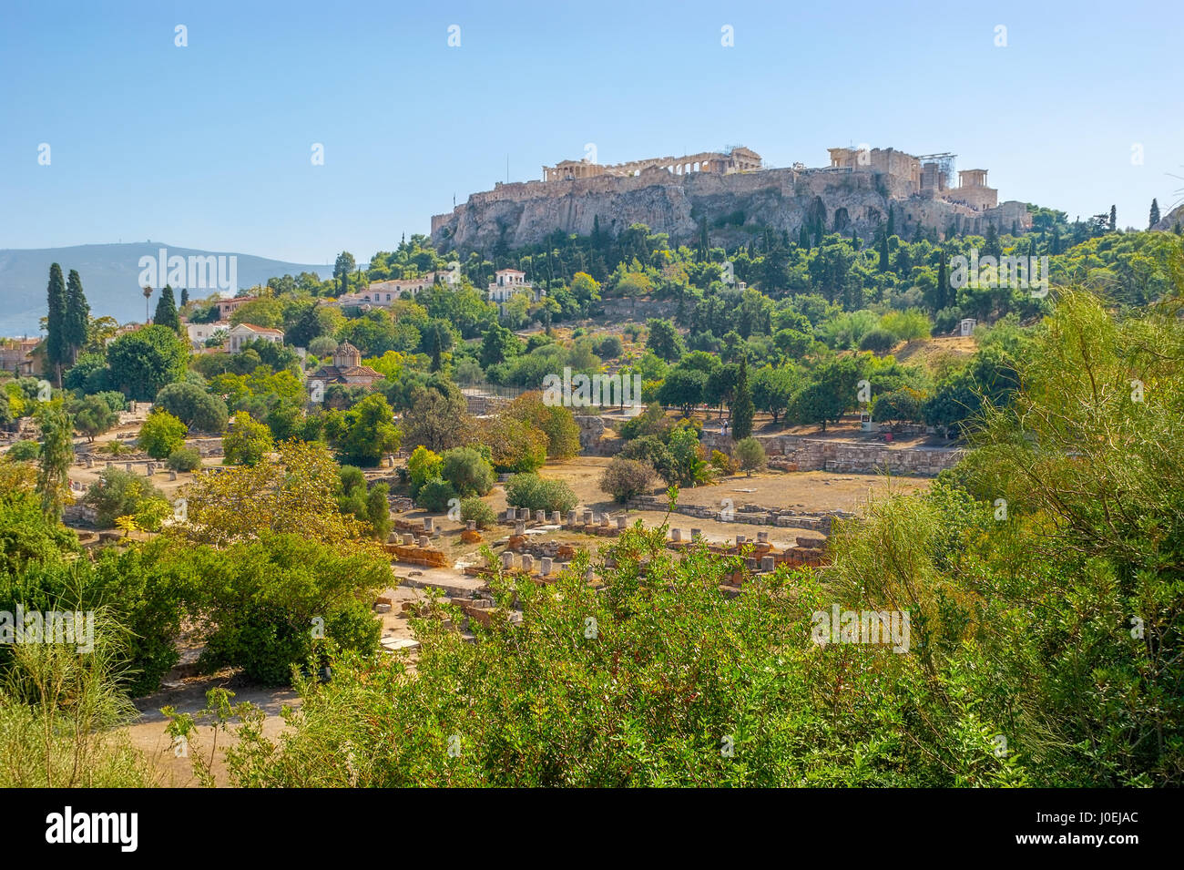 Partie centrale d'Athènes sont occupés par des sites archéologiques, tels que le Parthénon et d'autres au pied d'elle, Grèce Banque D'Images