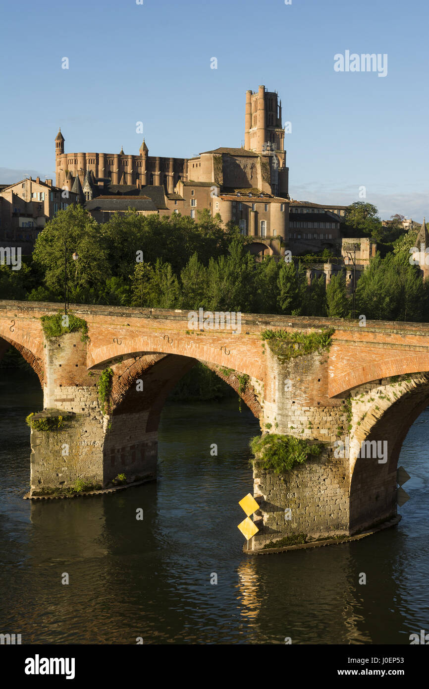 La France, Albi, ville withTarn Rivière, Pont Vieux et la Cathédrale Banque D'Images