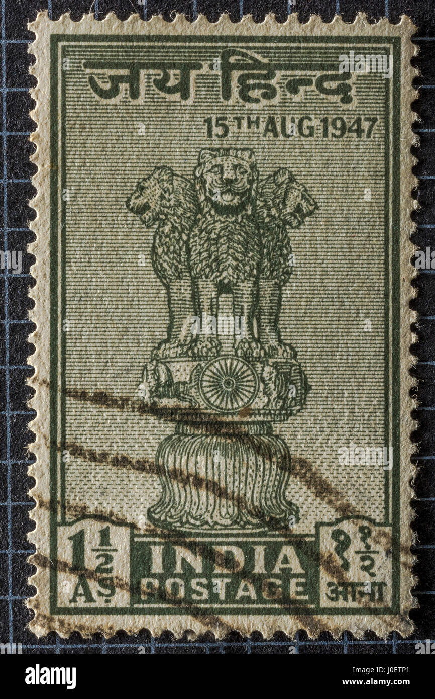 Jai Hind , timbre-poste , 1.5 anna , 15 août 1947 , Inde , Asie Banque D'Images