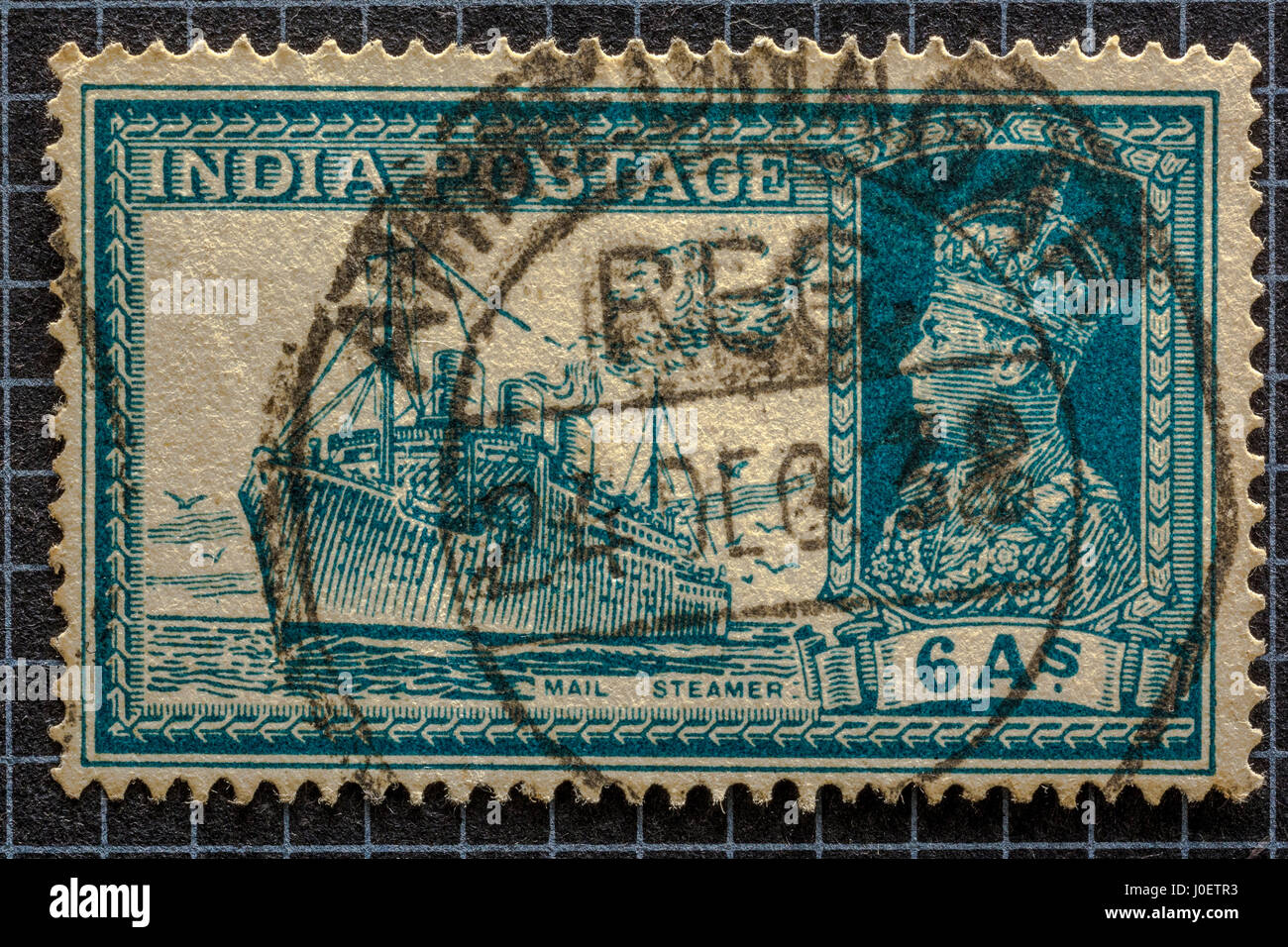 Le transport de courrier steamer 6 Annas, des timbres, de l'Inde, l'Asie Banque D'Images