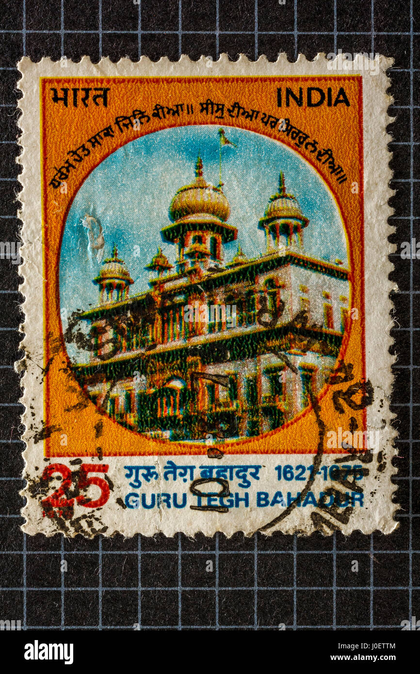 Guru tegh bahadur, timbres de l'Inde, l'Asie Banque D'Images