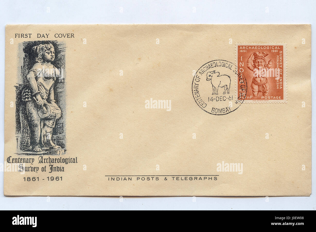 Premier jour couvert d'pitalkhora yaksha, des timbres, de l'Inde, l'Asie Banque D'Images